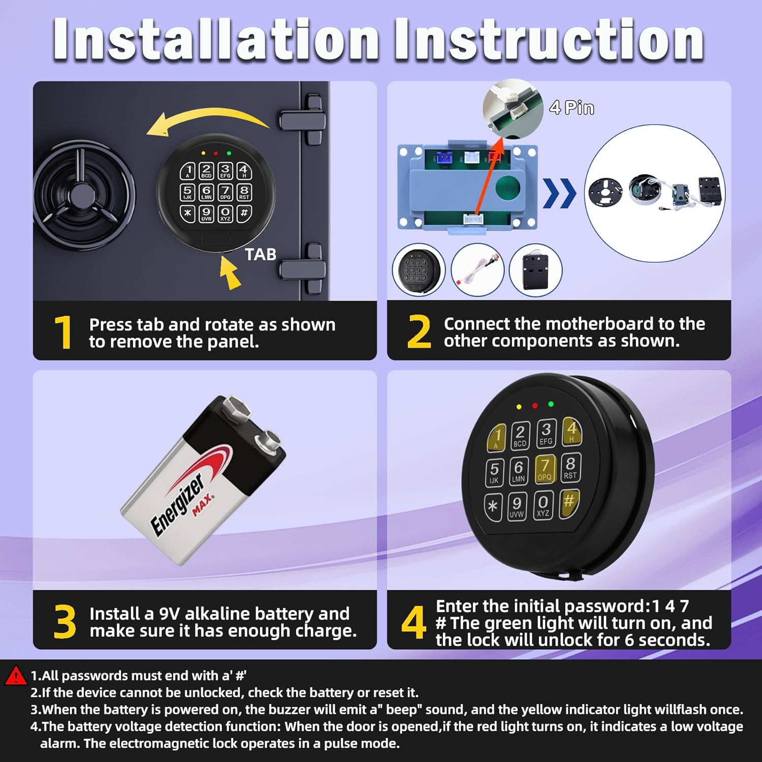 WAH LIN PARTS Gun Safe Lock Replacement with SwingBolt, Black Keypad Electronic Safe Lock for Gun Safe and Strong Vaults Door - Image 3