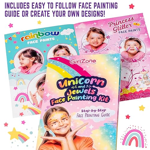 Miniatura 8 de GirlZone Kit de pintura facial para niños a partir de 7 años, paleta multicolor y plantillas de princesa reutilizables, kit de pintura facial de