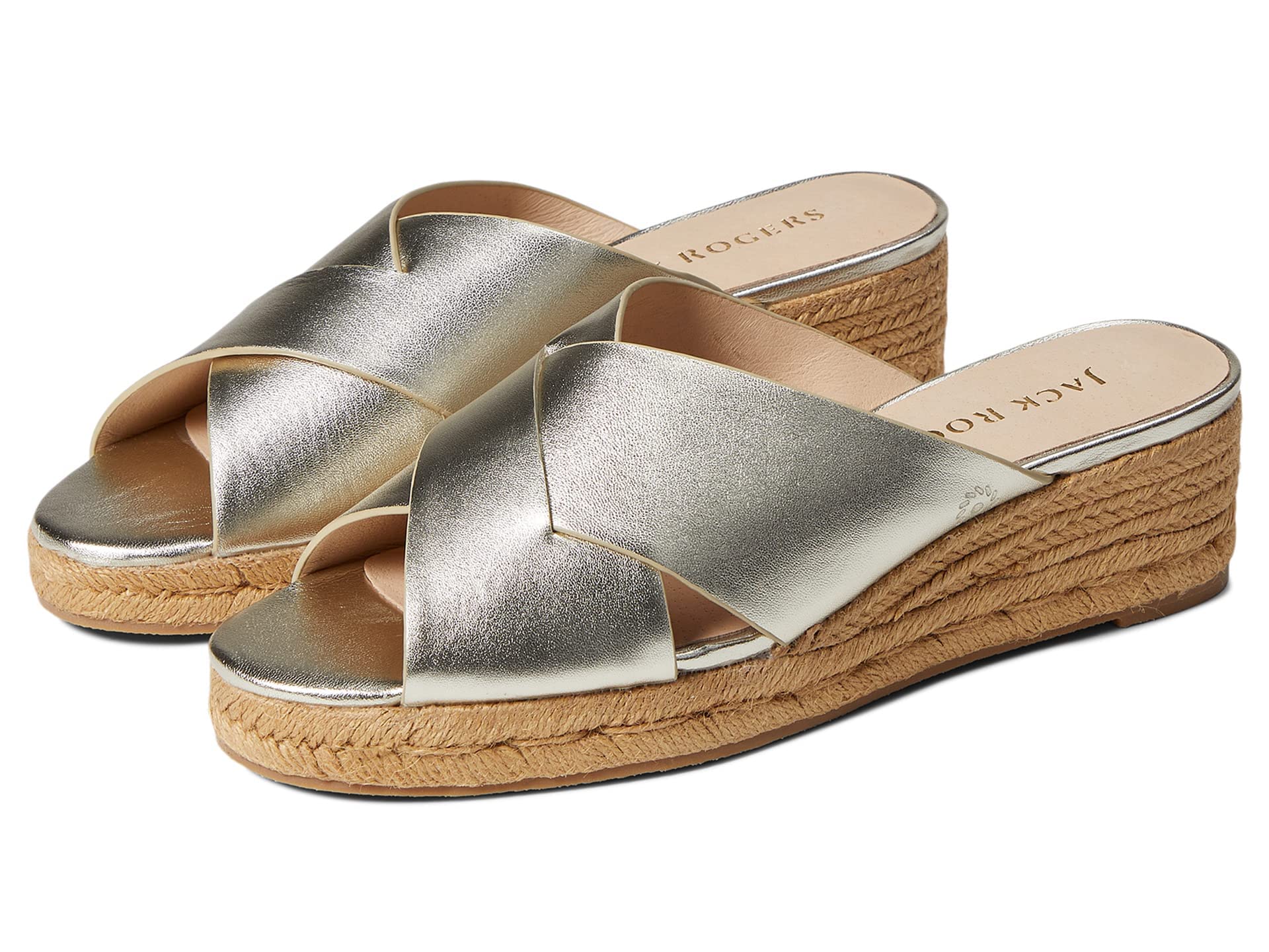Amazon.com | Jack Rogers Slotted Sloane Pebbled Espadrille Mid Wedge  Platinum 8 M | Platforms \u0026 Wedges