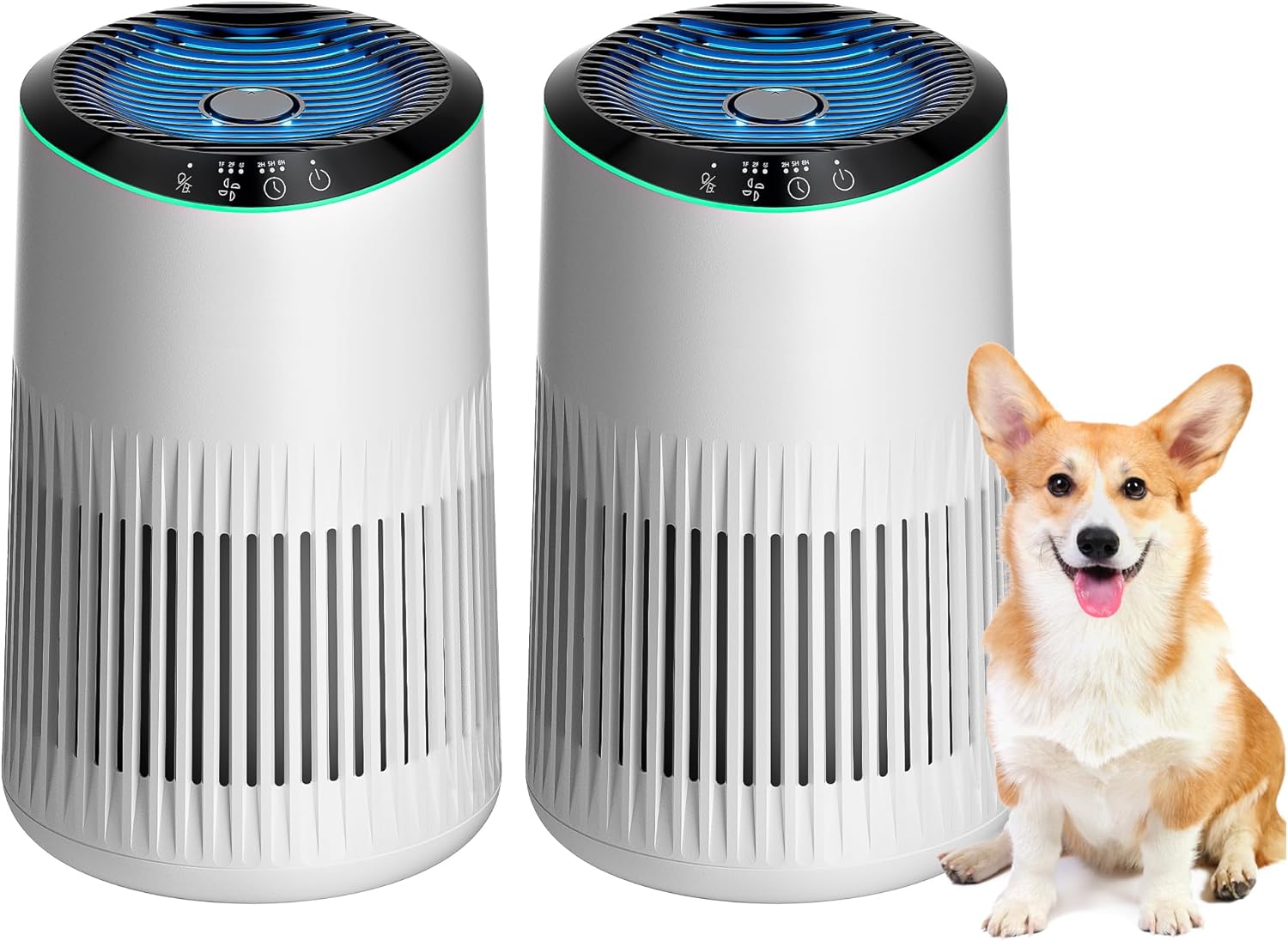Air Purifier for Bedroom Home with Sleep Mode for Smoke Pet Dander Odors, Small Air Purifier with Fragrance Sponge, Blue Ambient Light, 23dB Quiet, 1 Type 2 Pack White