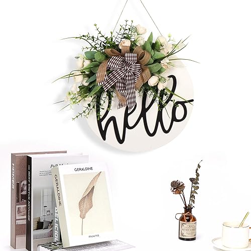 Miniatura 7 de Letrero de bienvenida redondo de madera para puerta delantera, letrero de bienvenida para casa de campo, porche, primavera, decoración de puerta