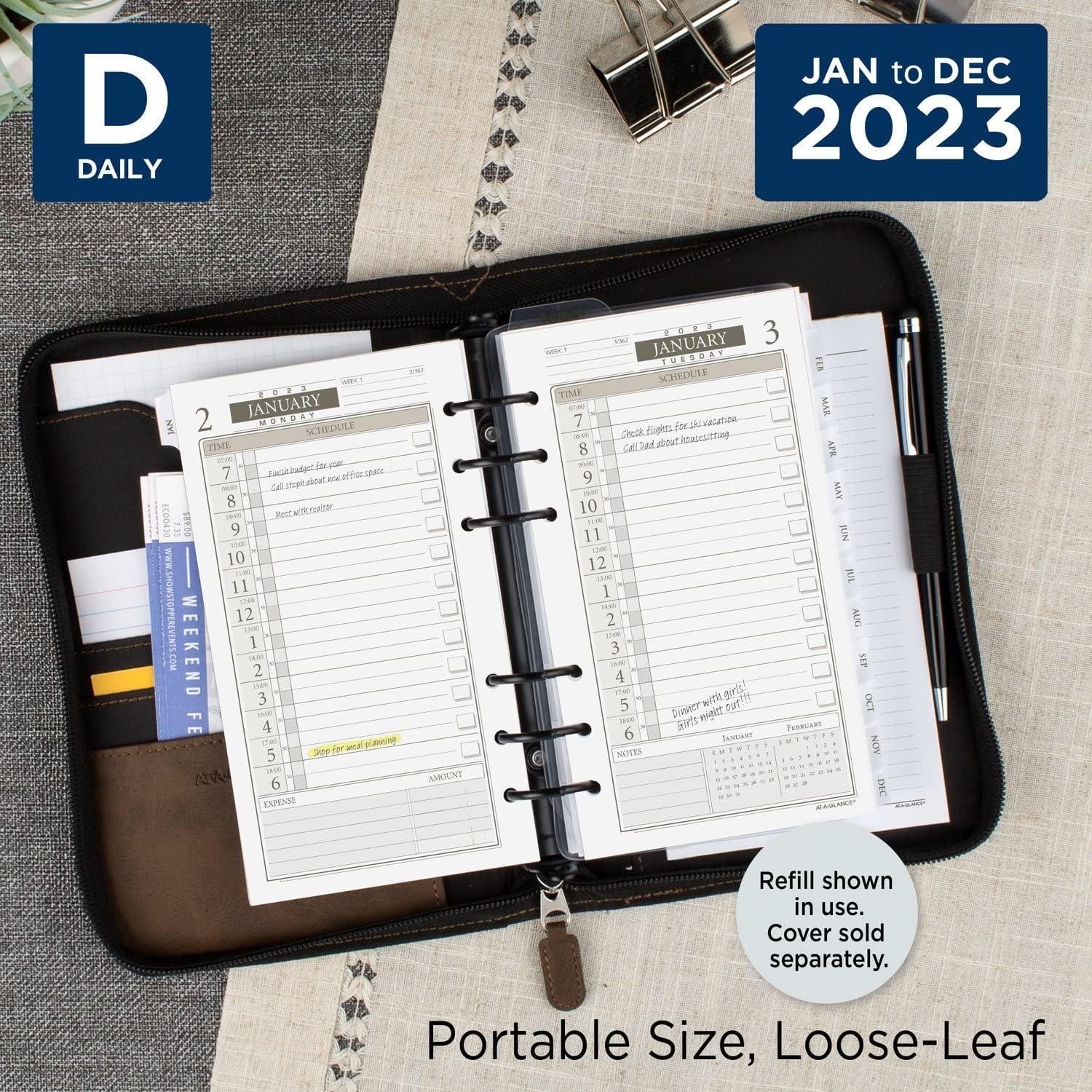AT-A-GLANCE 2023 Daily & Monthly Planner Refill, Half-Hourly, 12800 Day-Timer, 3-3/4" x 6-3/4", Size 3, One Page Per Day (471-125) - Image 3