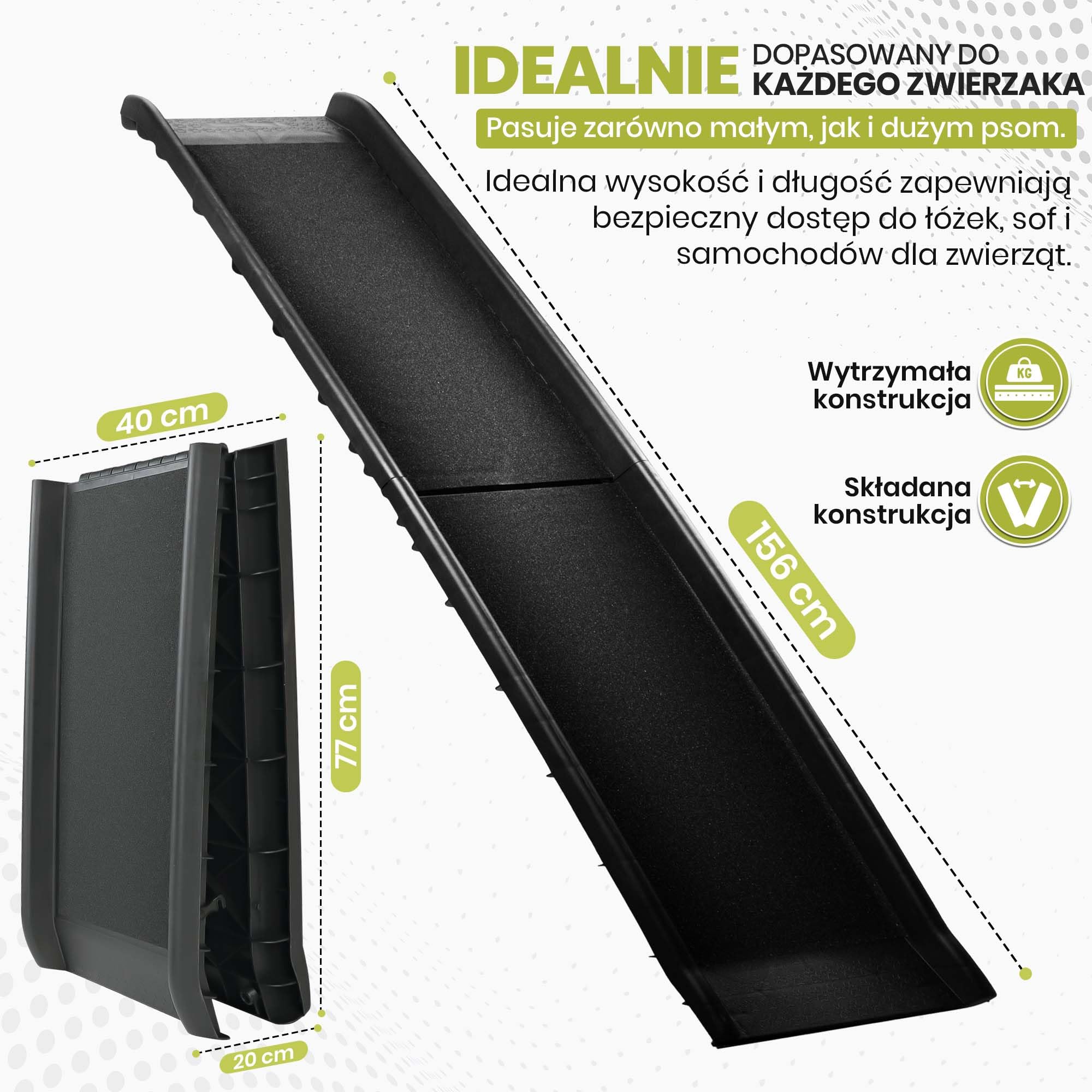 all Pets United® Rampa dla psa do bagażnika – udźwig 80 kg | Składana rampa dla psów i kotów, 157x40 cm, antypoślizgowa, ok. 5 kg – idealna do SUV i kombi