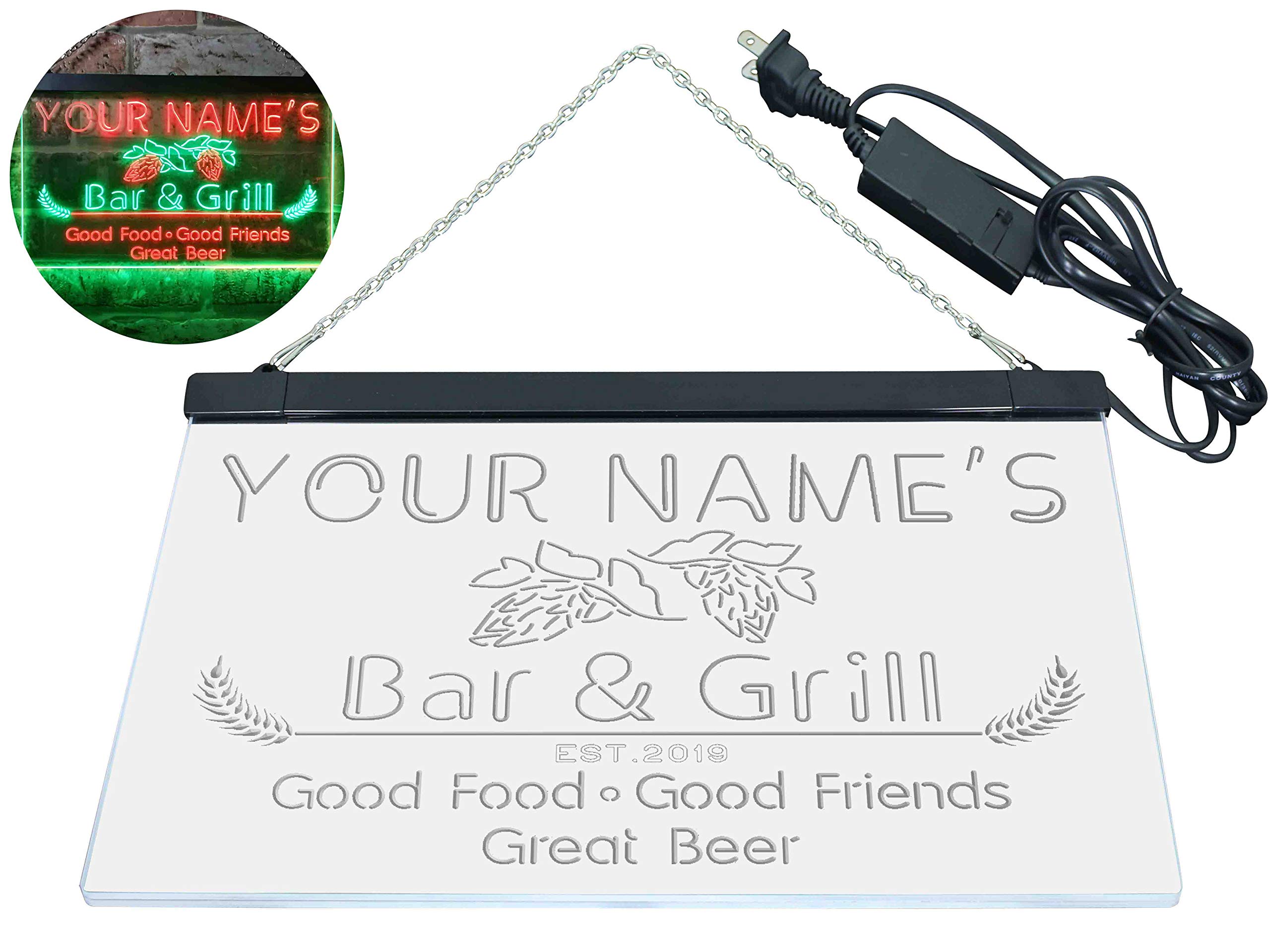 Personalized Your Name Est Year Theme Bar Grill Kitchen Beer Dual Color LED Enseigne Lumineuse Neon Sign Vert et rouge 600 x 400mm st6s64-pr1-tm-gr