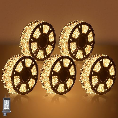 Miniatura 12 de [4 unidades] Luces de Navidad para exteriores de 330 pies, 1000 luces LED con carrete, 8 modos y control remoto temporizador, certificación UL,
