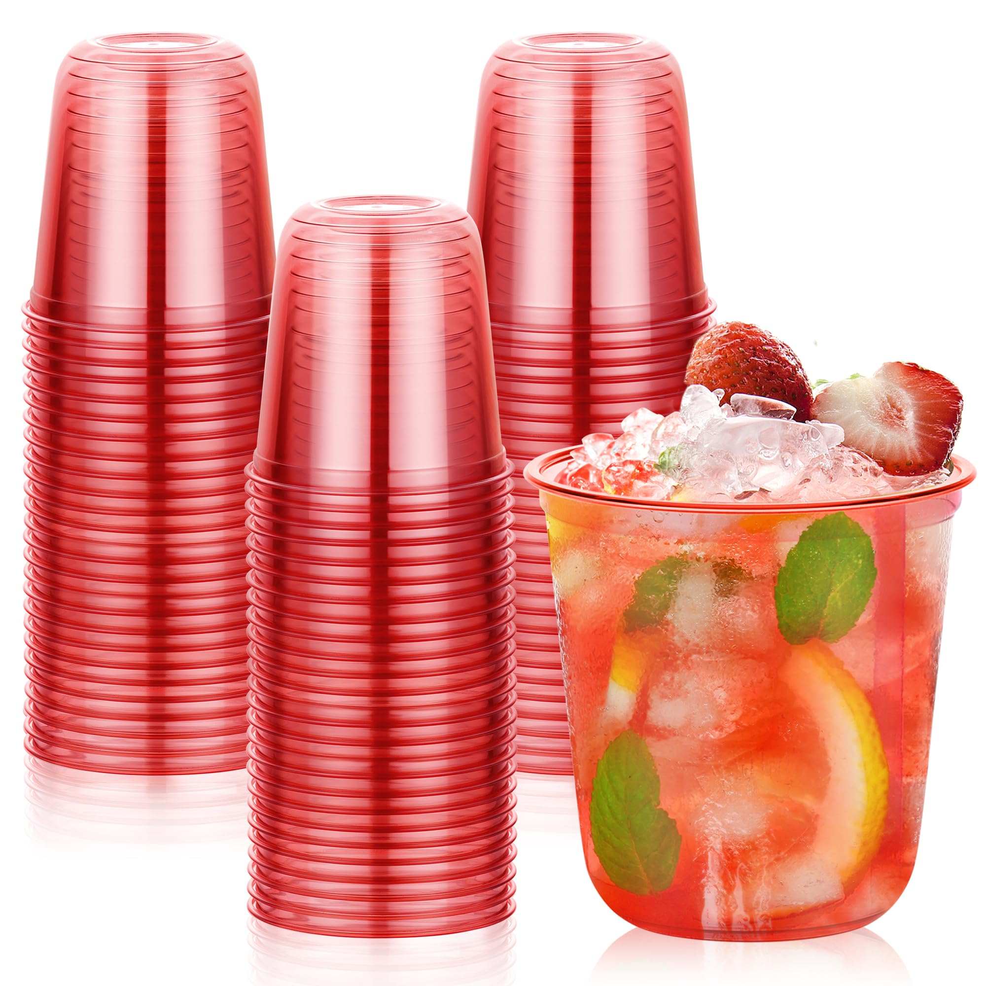 KesaPlan 50Pcs 12oz Red Plastic Party Cups, Disposable Wine Cocktail Cups