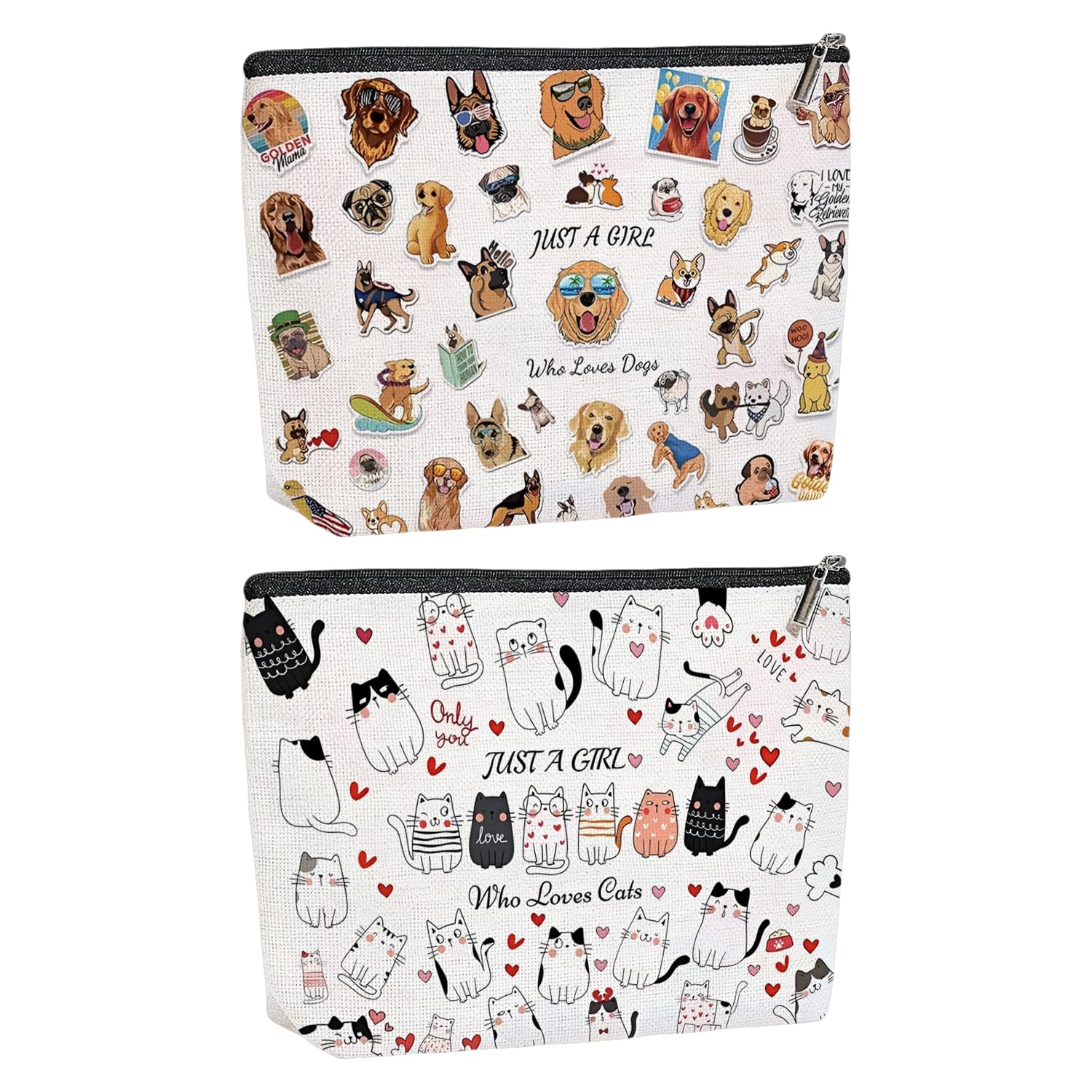 Borse Cosmetiche Da 2 Pezzi Per Cani E Gatti Dei Cartoni Animati, Borse Da Toilette Da Viaggio Portatili, Piccoli Oggetti Da Organizzare, Regali Per Gli Amanti Degli Animali.