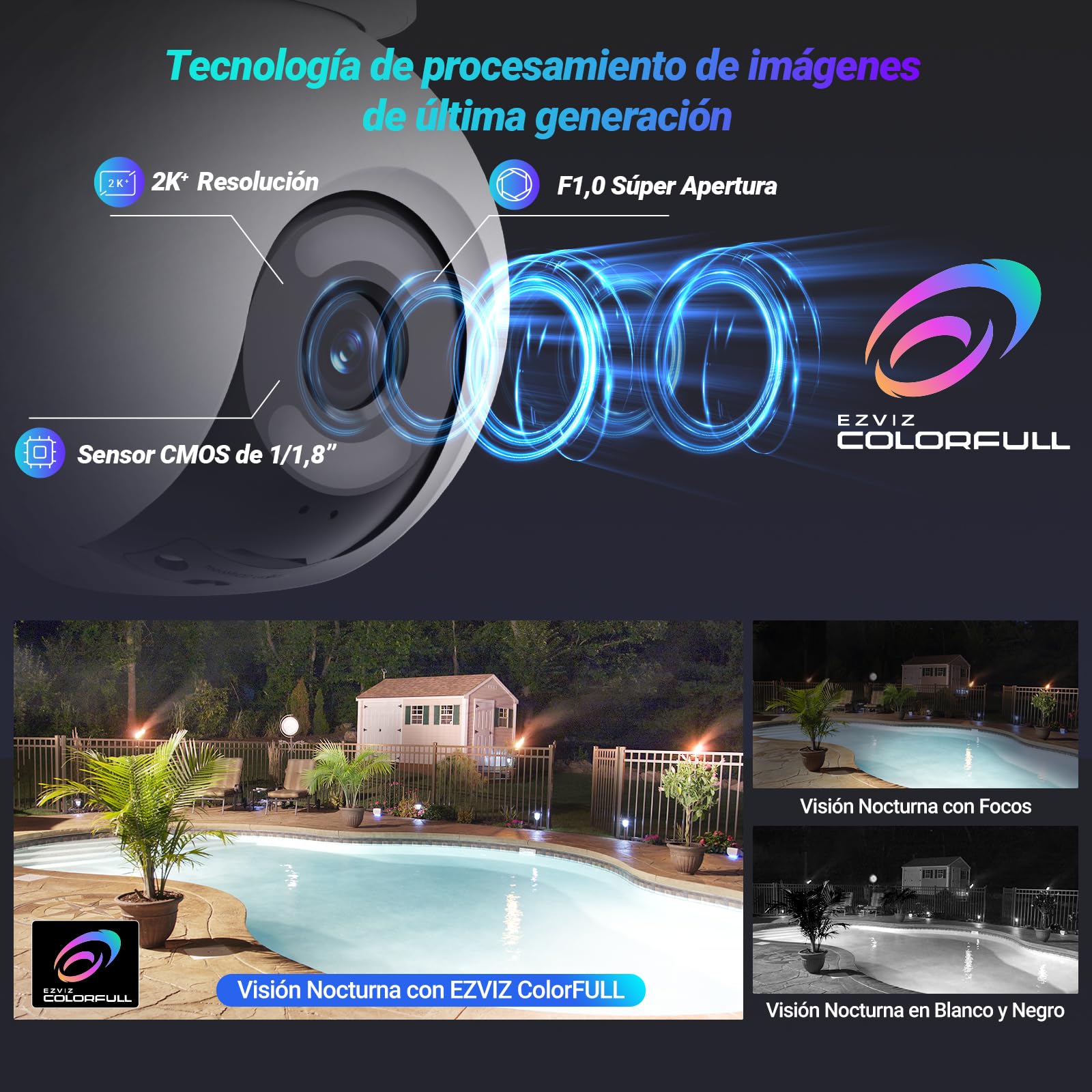 EZVIZ Cámara Vigilancia WiFi Exterior,2K+, 360°,Cámara IP de Seguridad,Visión Nocturna Colorfull con Luz Ultrabaja,IA Detección de Persona/Vehículo,Seguimiento Zoom Auto,Audio Bidireccional,Sirena,H8x