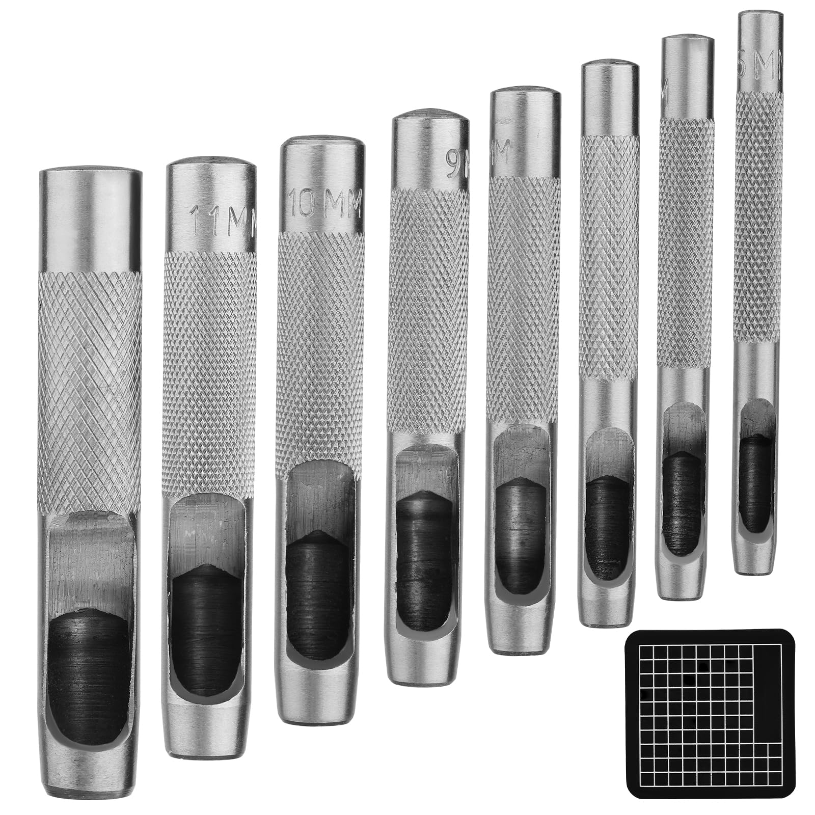 8 Stück Leder-Lochstanzer 5 mm - 13 mm Hohlstanzer Set für Lederbasteln, runde hohle Werkzeuge für Uhrenarmbänder, Gürtel, Leinwandpapier, Gummi, weiches Material