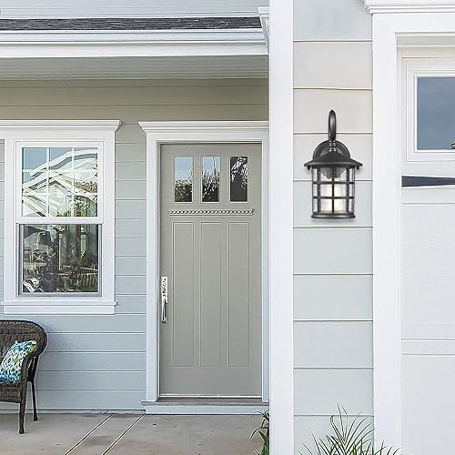 Miniatura 3 de Emliviar XE222B-2PK BK - Luces de pared exteriores para casa, vidrio sembrado en acabado negro, paquete de 2 unidades