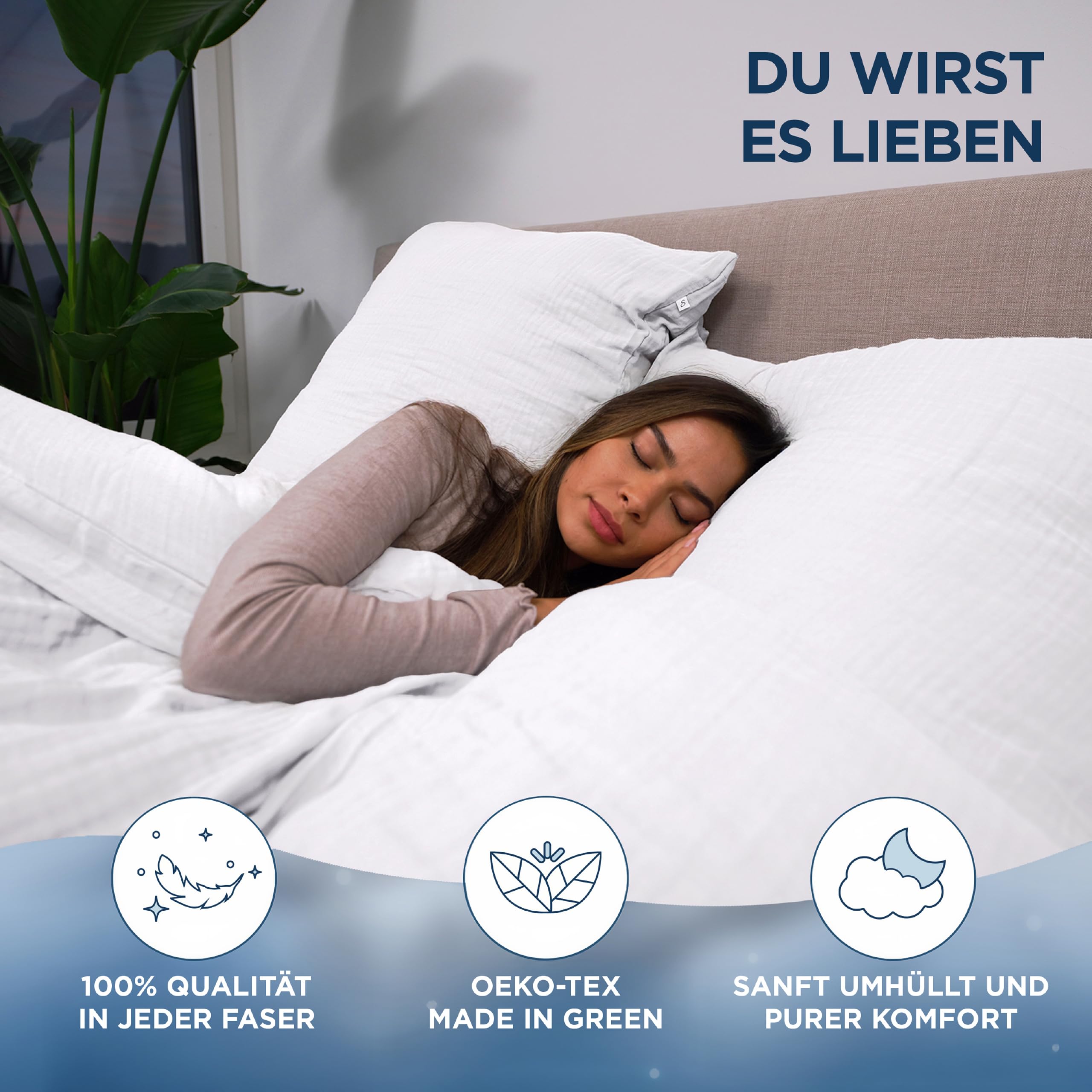 Samthus Ropa de cama de muselina de 100% algodón, fabricado en verde, certificado Oeko-Tex, para dormir suave, no necesita planchado, 1 funda nórdica de 135 x 200 cm y 1 funda de almohada de 80 x 80