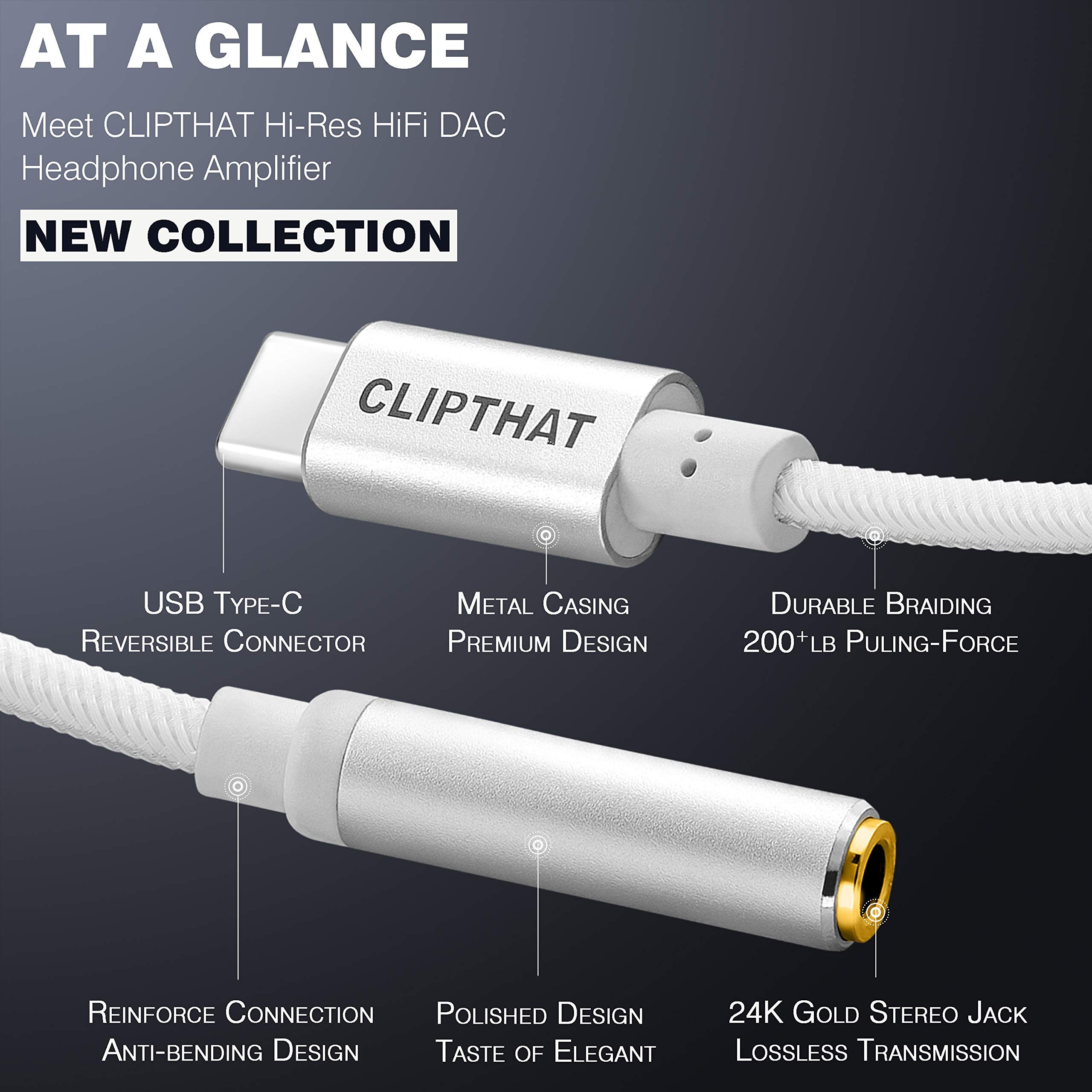 USB C to 3.5mm Headphone Adapter, CLIPTHAT HiFi Type C to Aux Audio Jack, 32Bit/384Khz HiRes