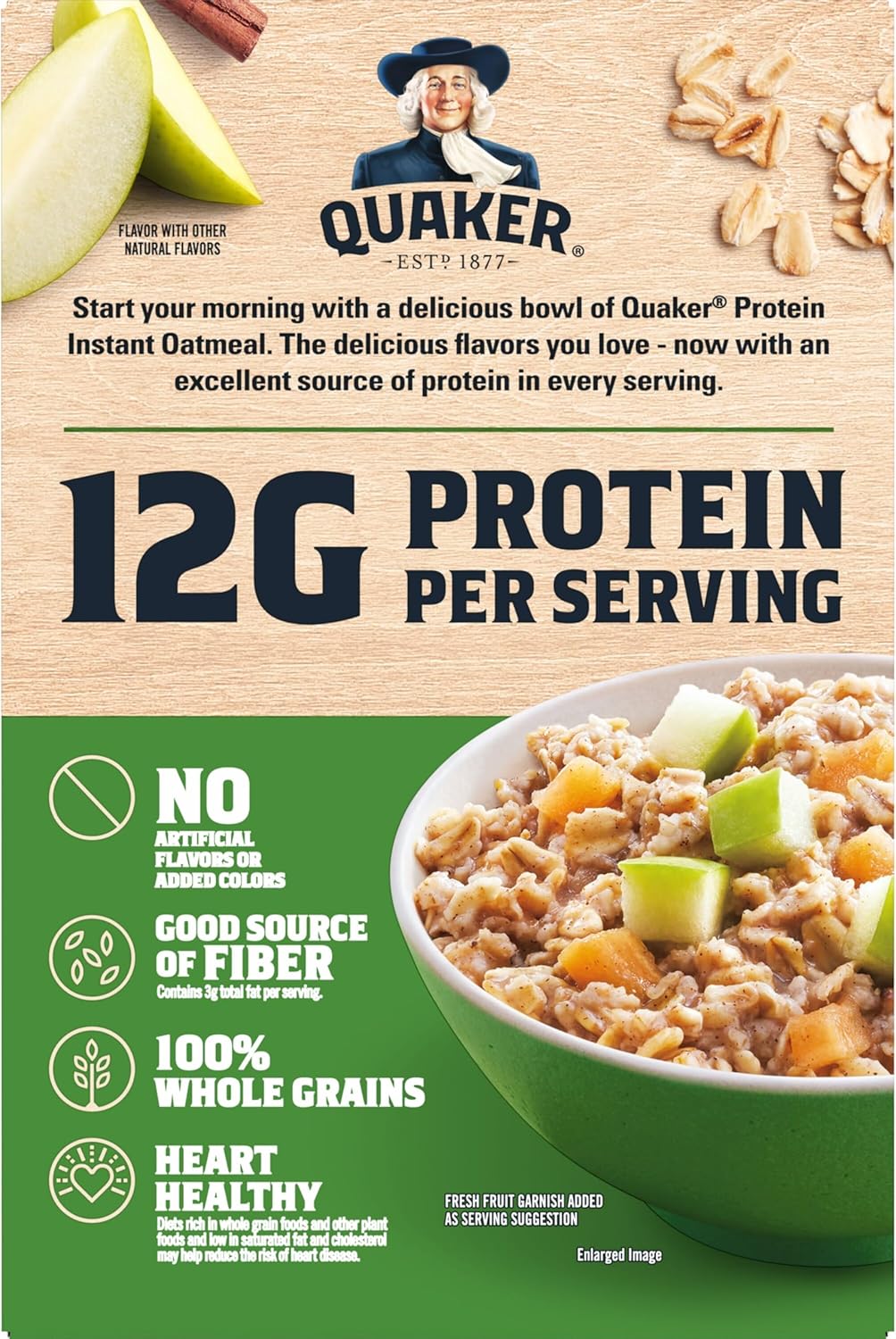 Quaker Protein Instant Oatmeal, Cinnon, Protein per Serving, Whole