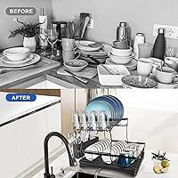 Vista 4 de Uoxfill Drying Rack for Kitchen Counter - 2 Tier Kitchen Dish Drying Rack, with Dish Drainer Set, Utensils Holder, Large Capacity Dish Strainers
