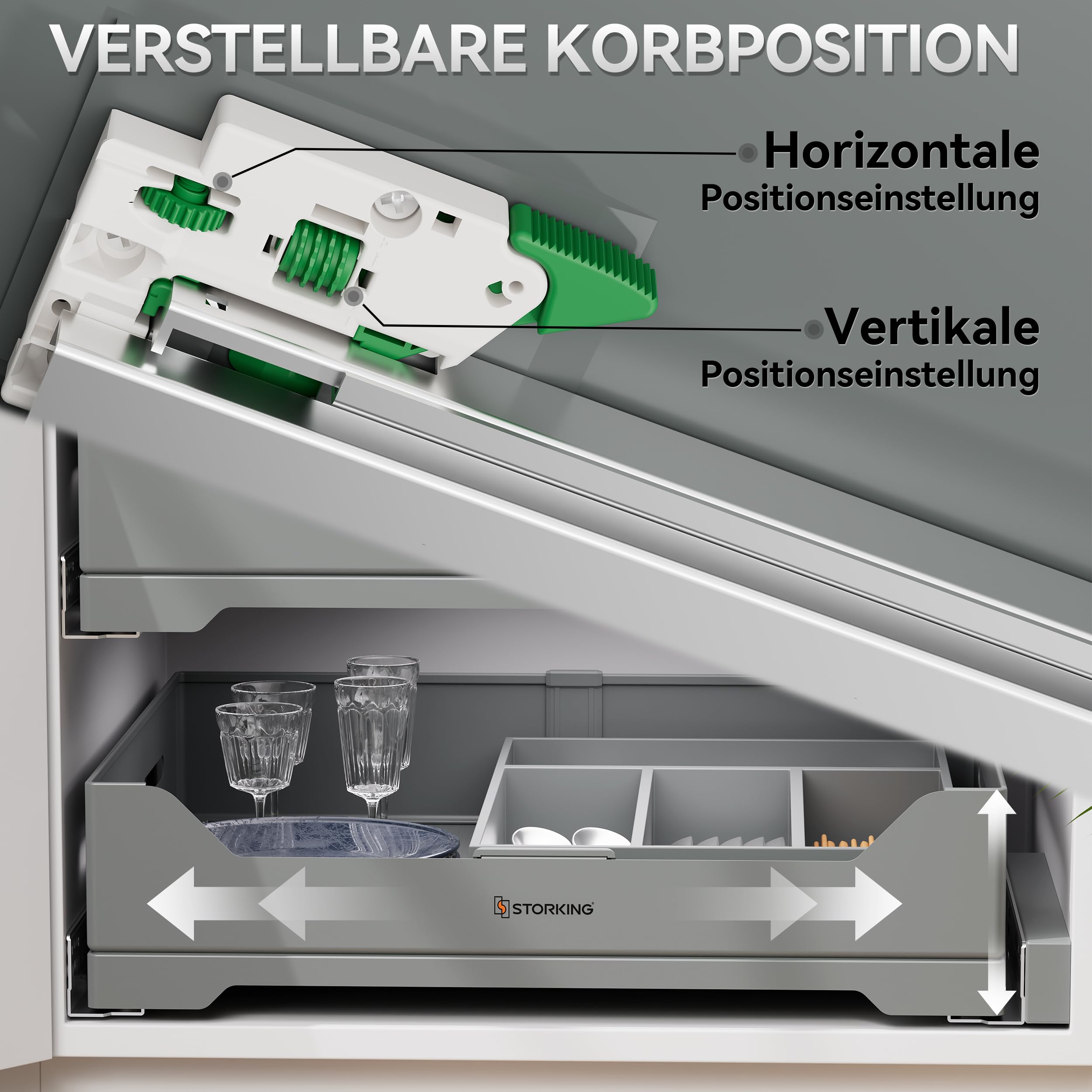 Teleskopschublade,Ausziehbarer Schrank Organizer,für Küche Pantry Organisation,Hochwertiger Stahl-Auszugskorb (50cm B/1STK)