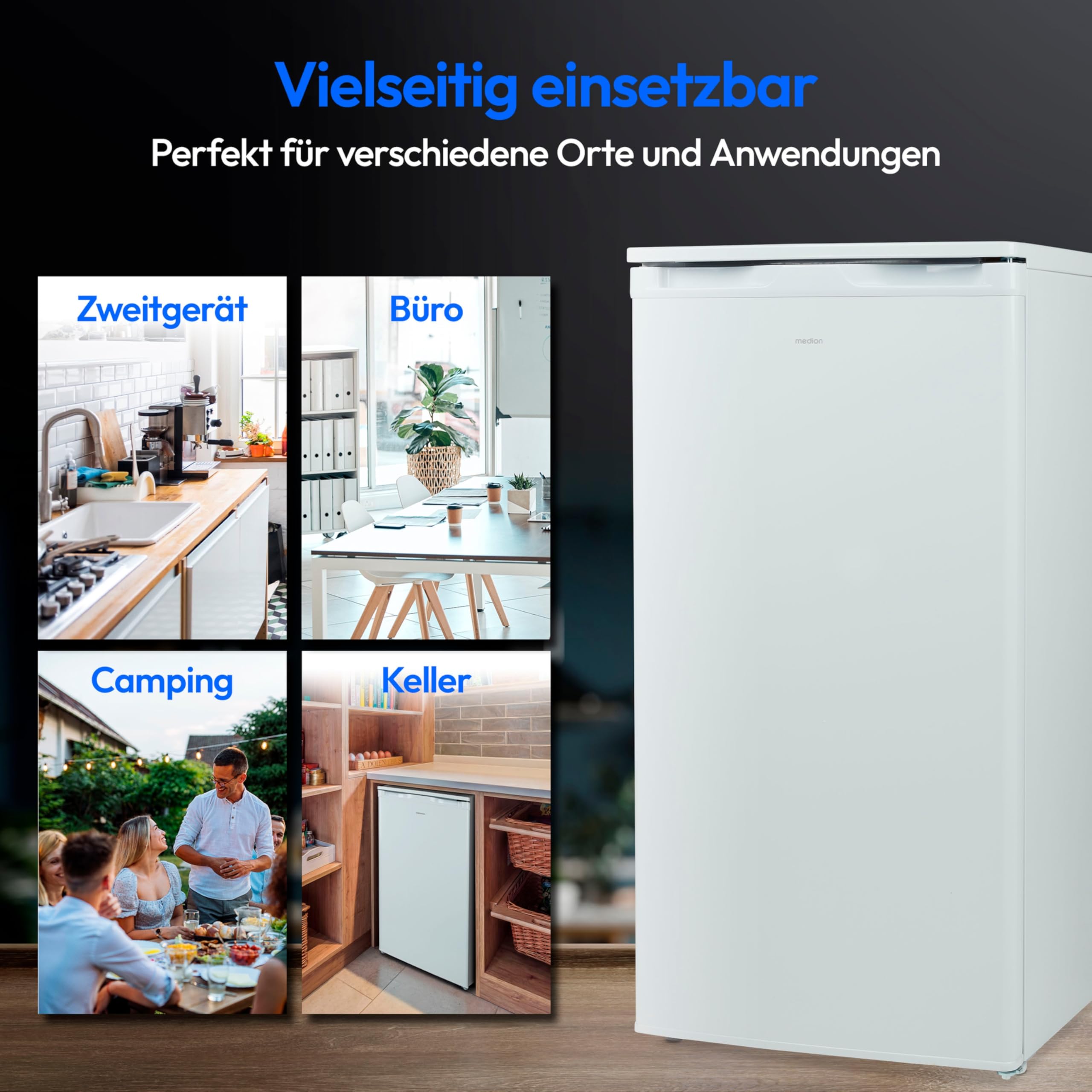 MEDION Gefrierschrank (64 Liter, 4-Sterne-Gefrierfächer, bis zu -25°C, Türanschlag wechselbar, höhenverstellbare Füße, 85cm Höhe, MD 37688) weiß