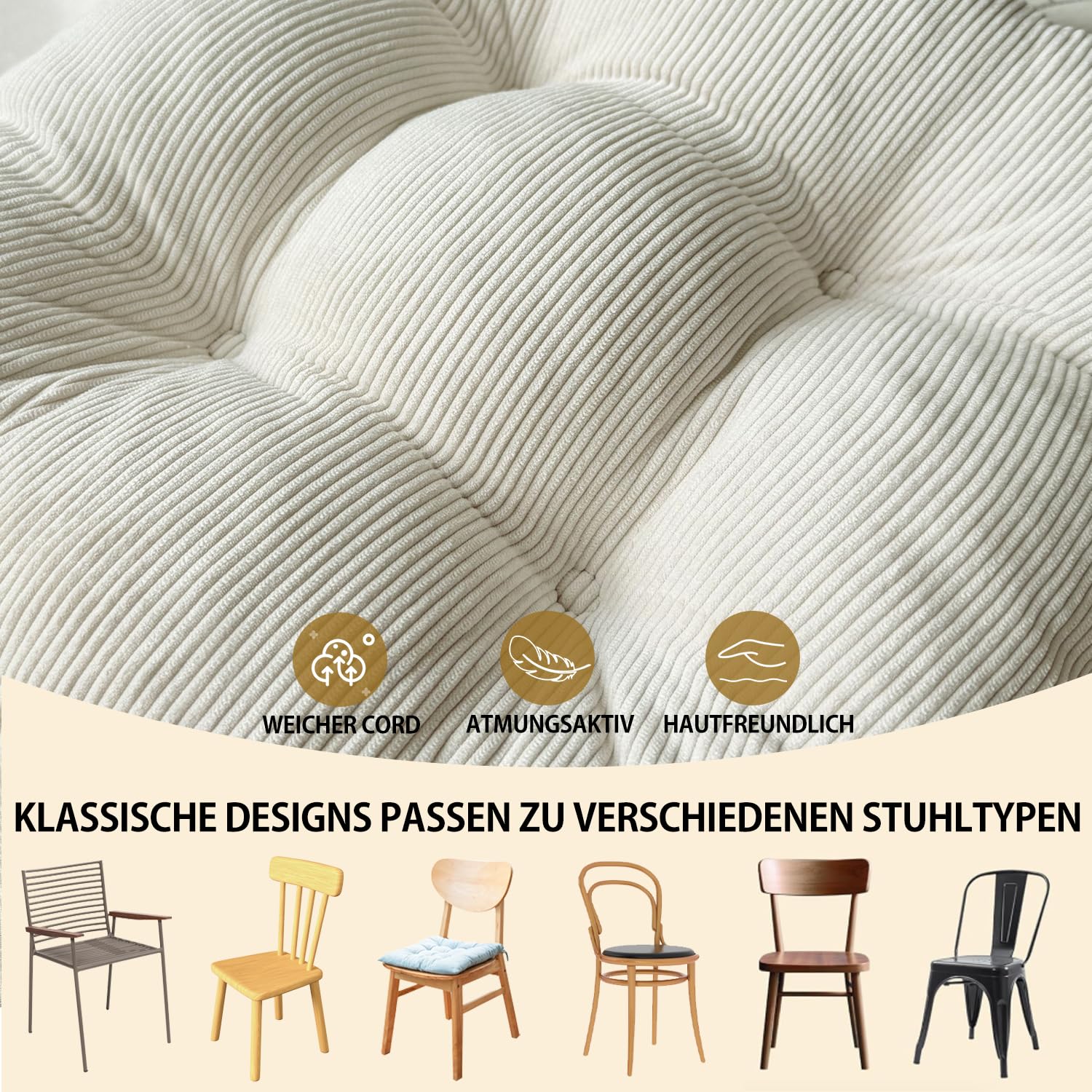Sitzkissen Rund, 30x30 cm rutschfest Waschbare Sitzpolster Bequemes Stuhlkissen 8 cm Dick Waschbare Cordstoff Stuhlauflage, für Indoor Küchen Garden Holzstühle