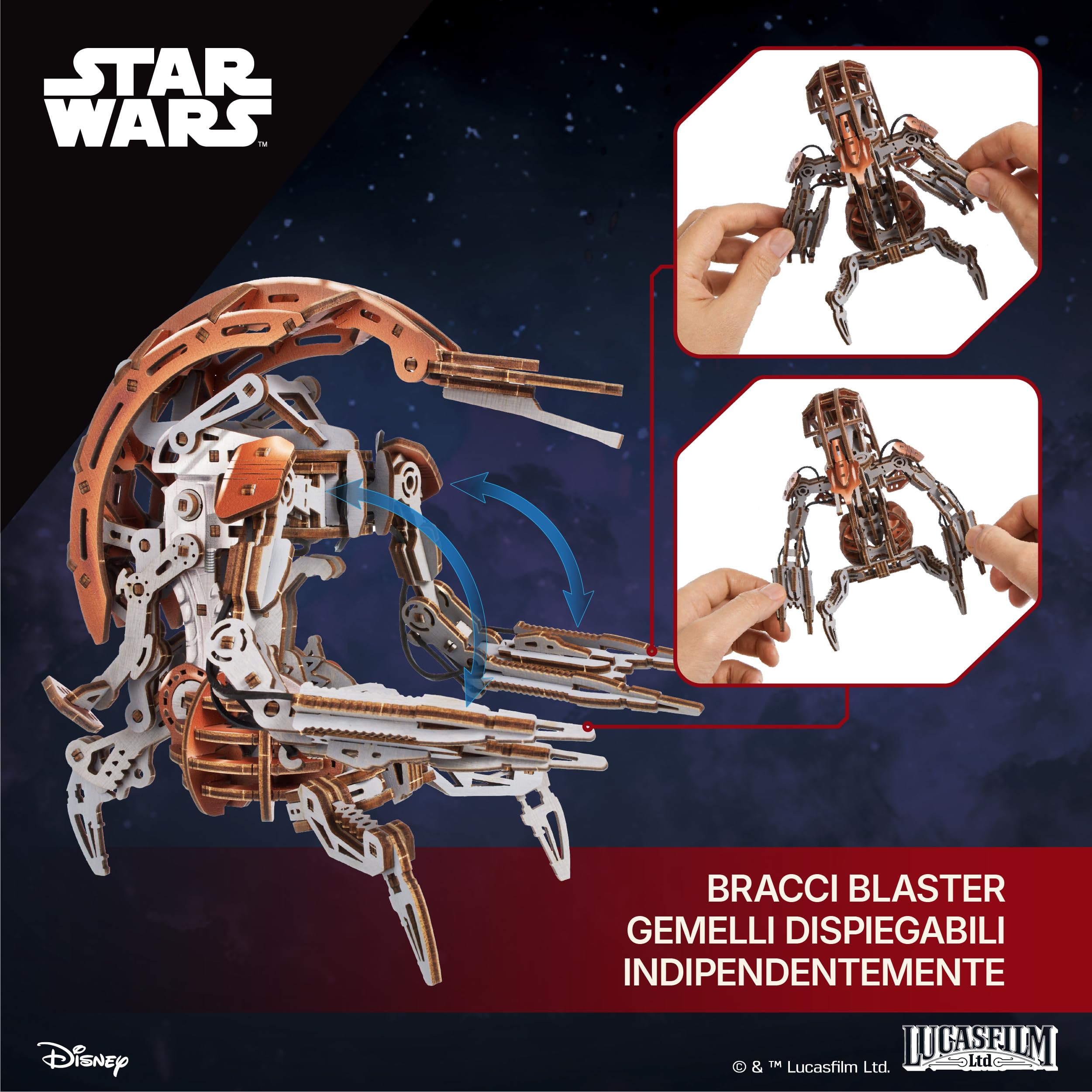 UGEARS Star Wars Droideka - puzzle 3d in legno, modellismo da costruire adulti, modellini auto, rompicapo adulti, puzzle di legno, costruzioni, Puzzle Star Wars Regalo Costruzioni Meccaniche