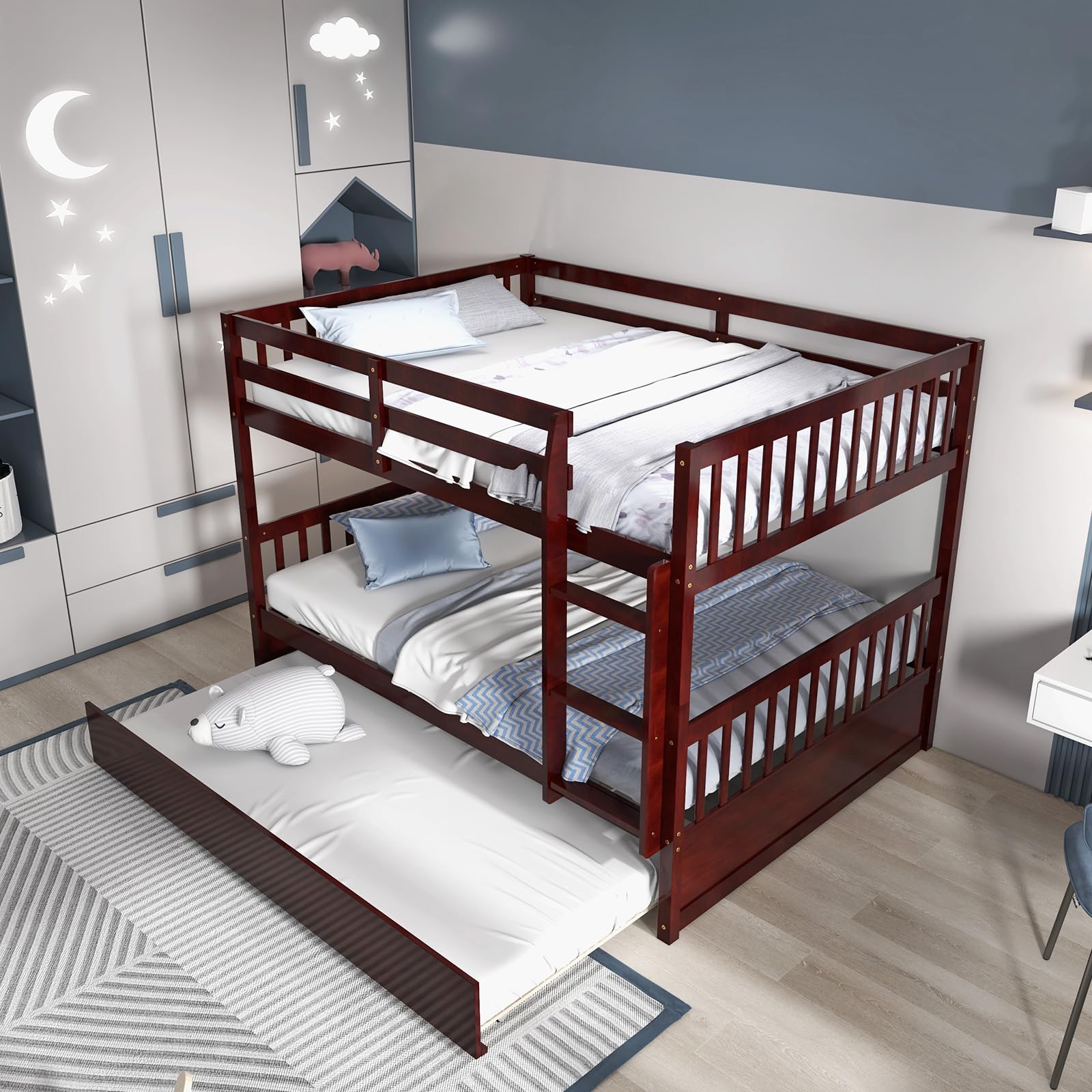 Giantex Full Over Full Bunk Bed with Trundle