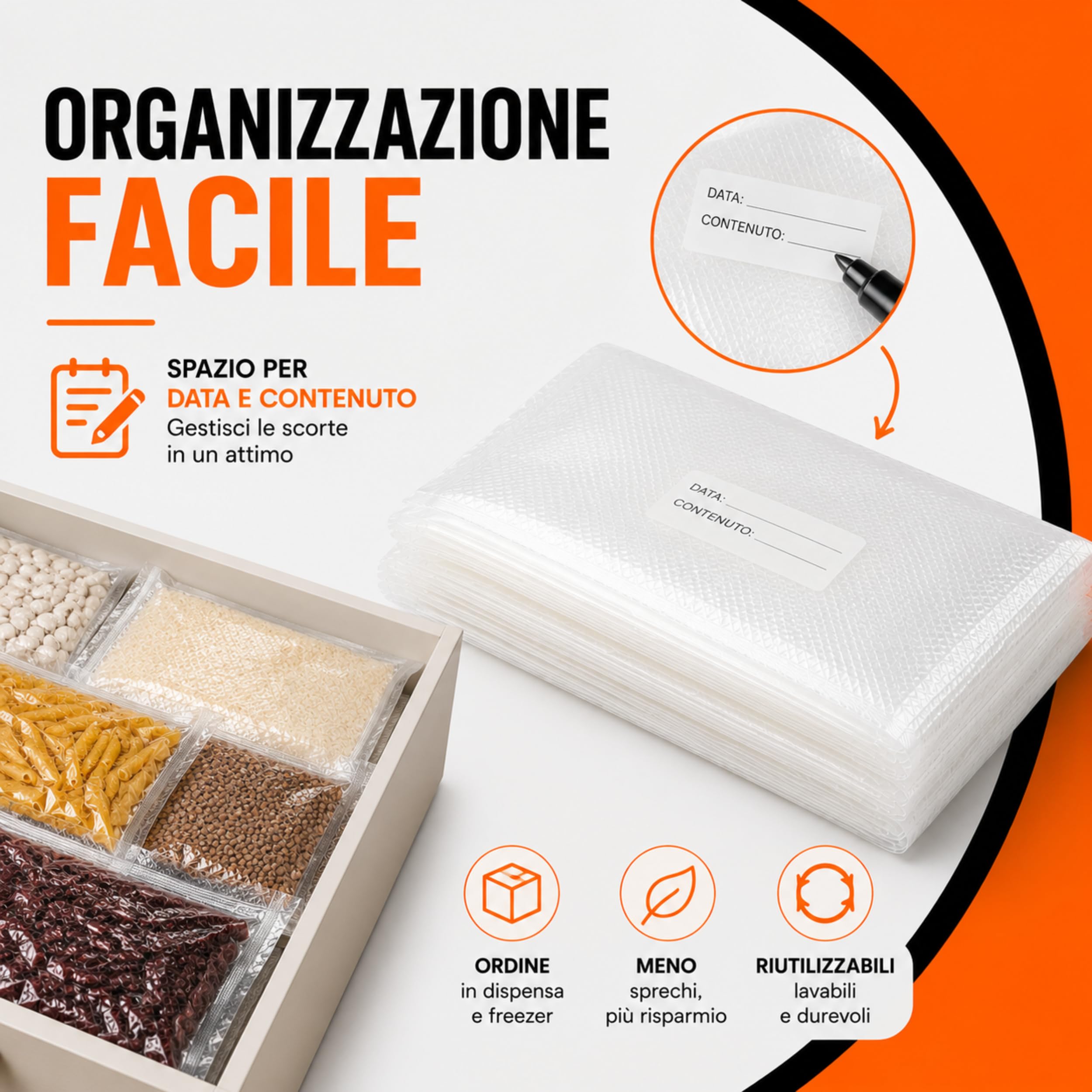 ELETTROCASA - Buste Sottovuoto Alimenti 28x35 cm - Buste per Sottovuoto Per Alimenti Goffrati 100pz - SV 8 - Sacchetti Sotto Vuoto 5 Strati Trasparenti