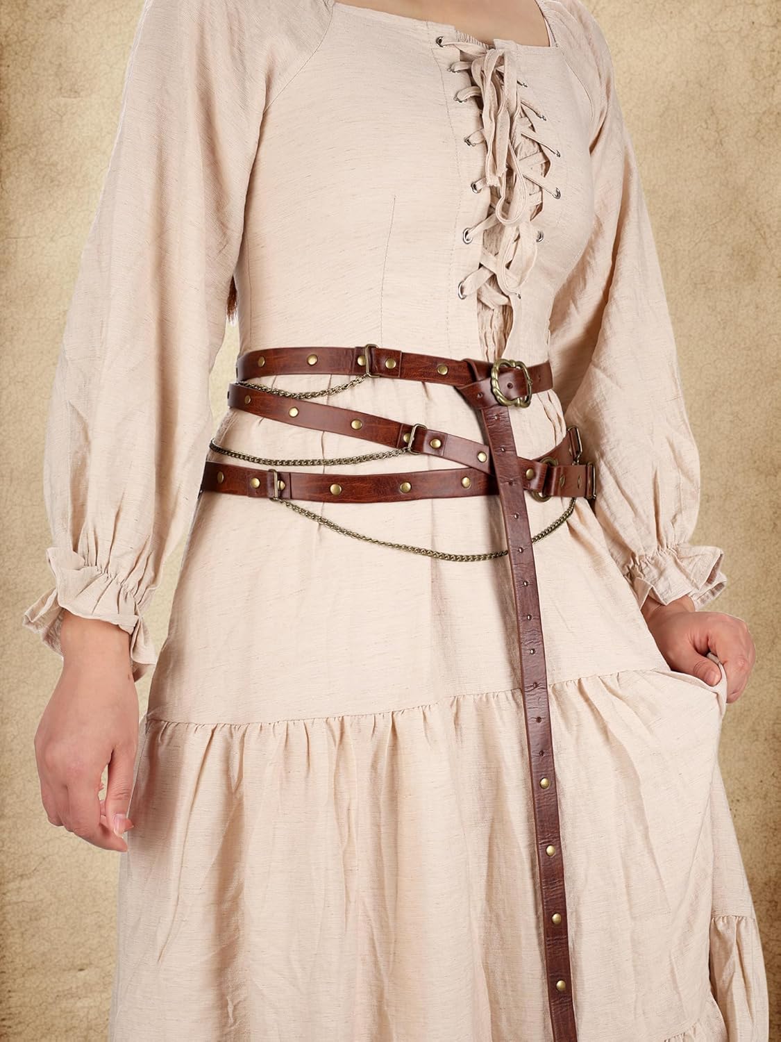 Ultrafun 3pcs Renaissance Belt Accessories Faux Leather Medieval Viking Chain Belt Bag Skirt Hike Ren Faire Costume - Image 5