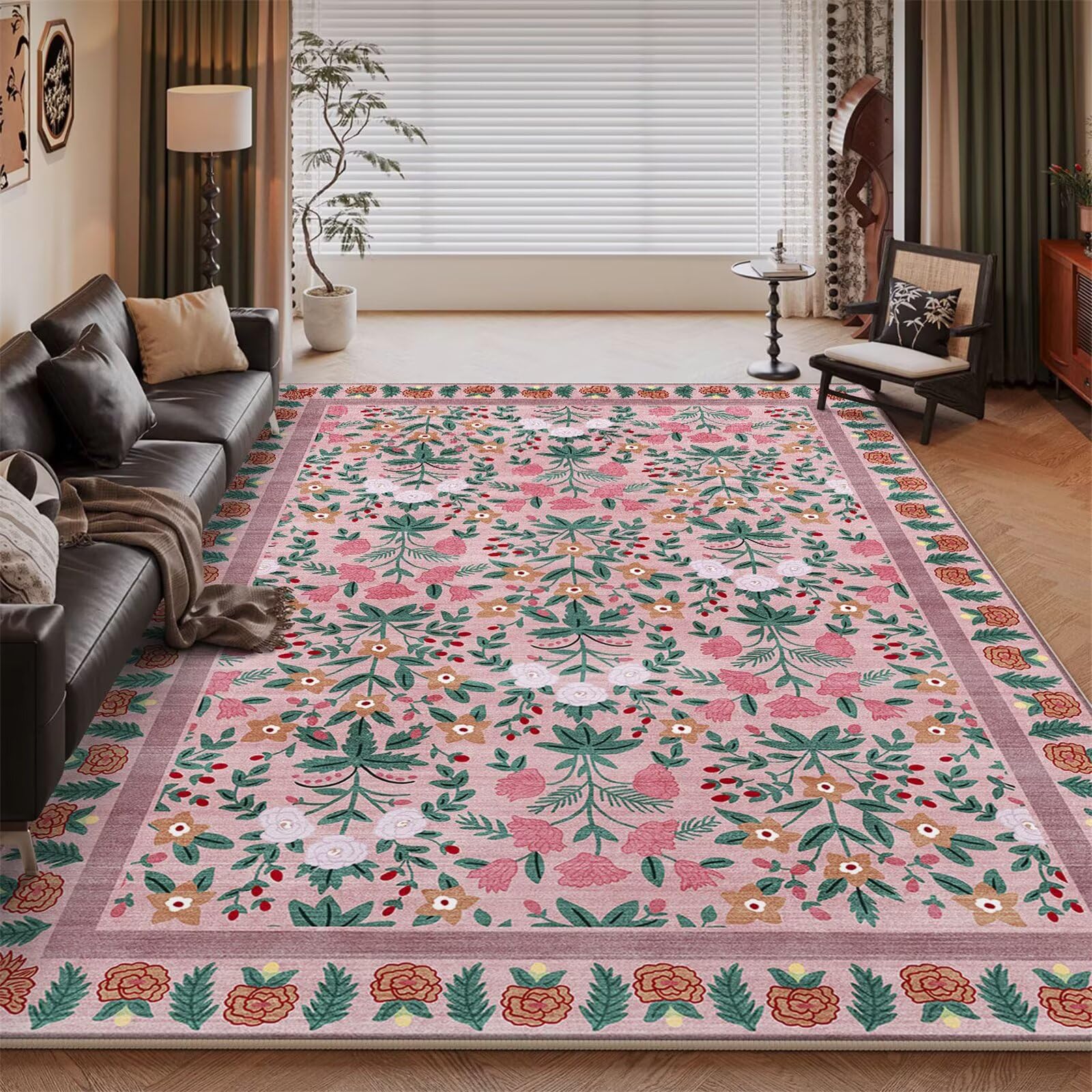 Tapis rectangulaire anti dérapant Rosa au design moderne blumen et aux dimensions 120x160 cm