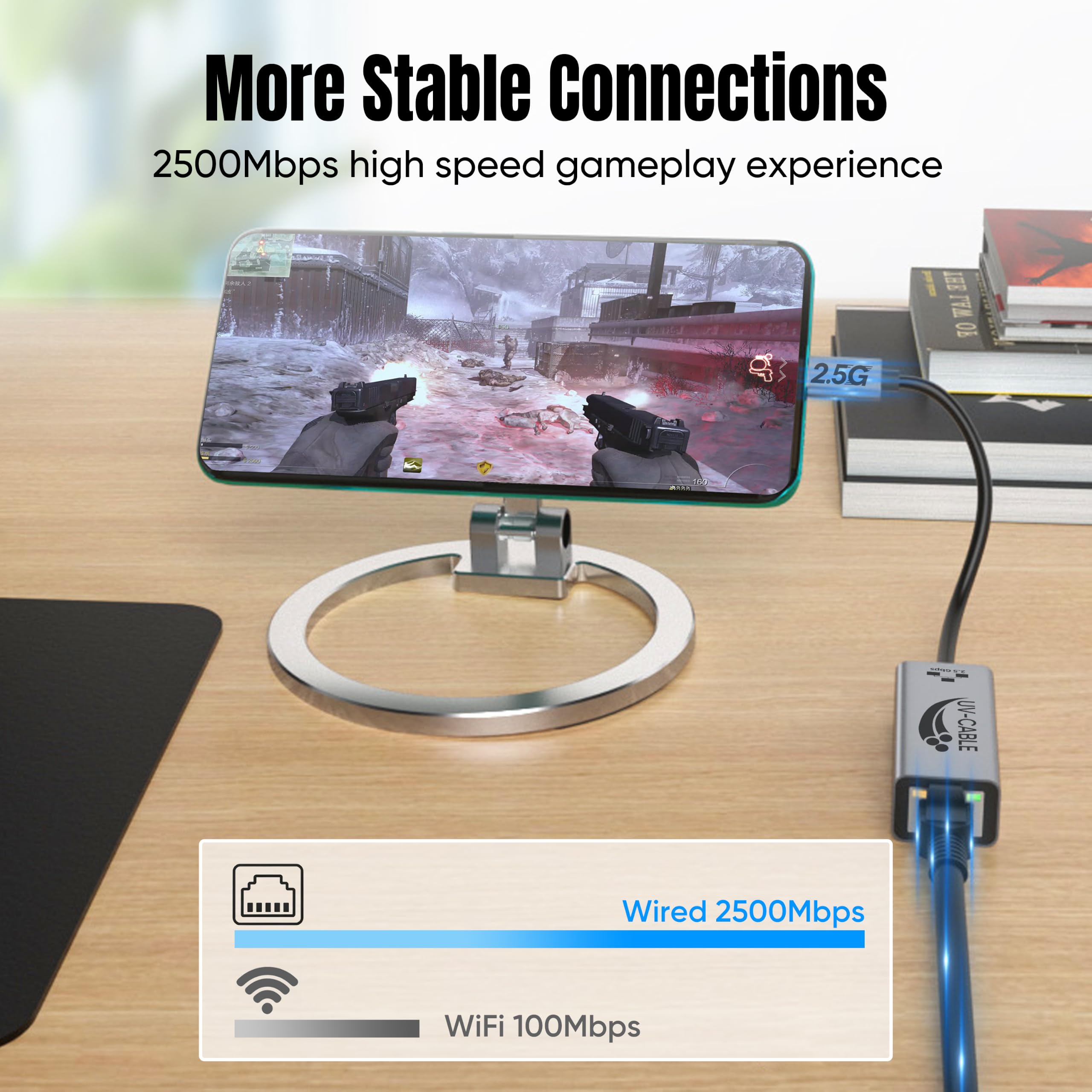 Adaptateur USB-C vers Ethernet 2,5 G, adaptateur haut débit Type-C vers RJ45, compatible avec USB4, Thunderbolt 4/5, Plug & Play pour NAS, MacBook Air/Pro, XPS, iPhone 17/16 Pro/Max