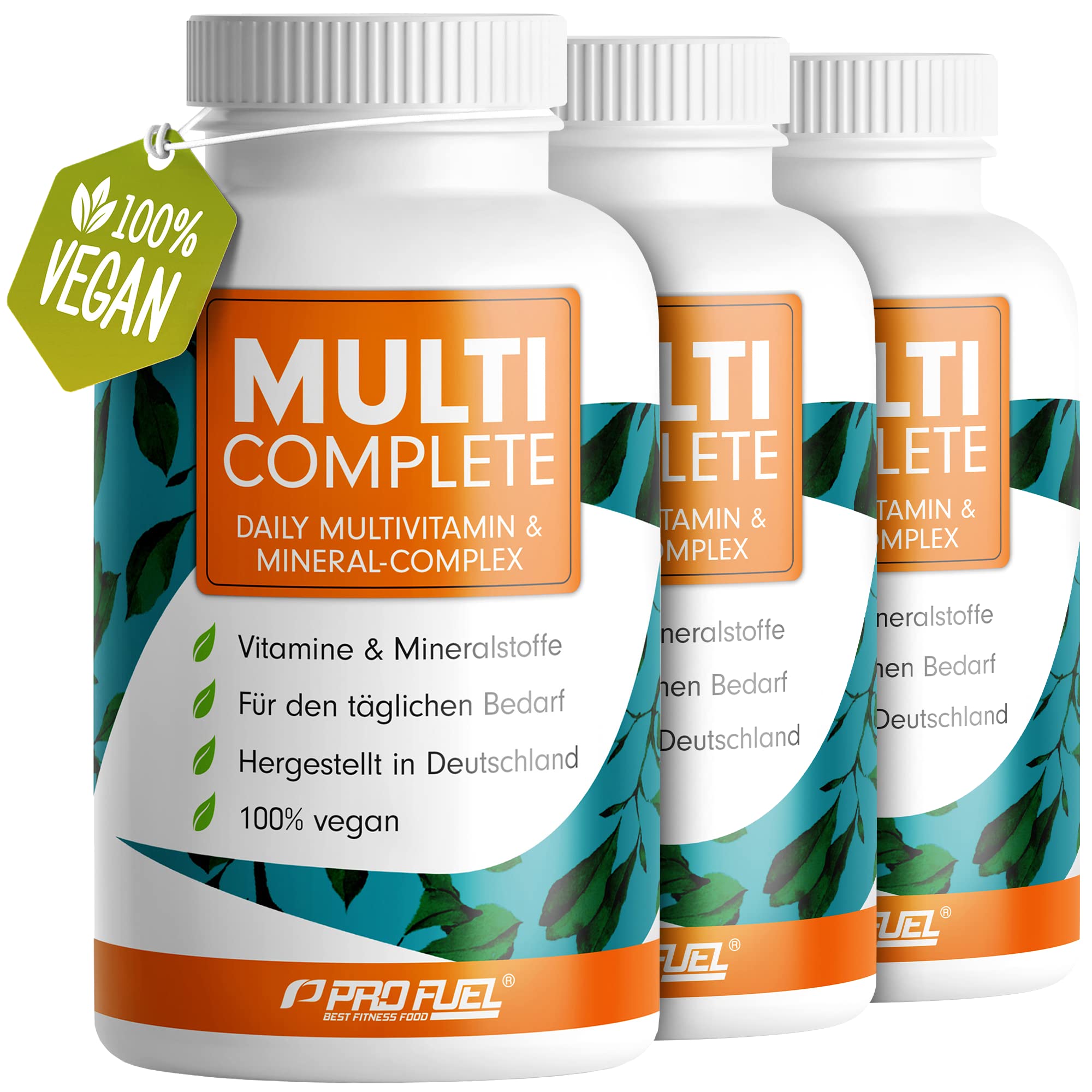 Vegane Vitamine & Mineralstoffe MULTI COMPLETE - Vitamin A, B2, B12, D3, K2, Folsäure, Calcium, Magnesium, Zink, Eisen, 