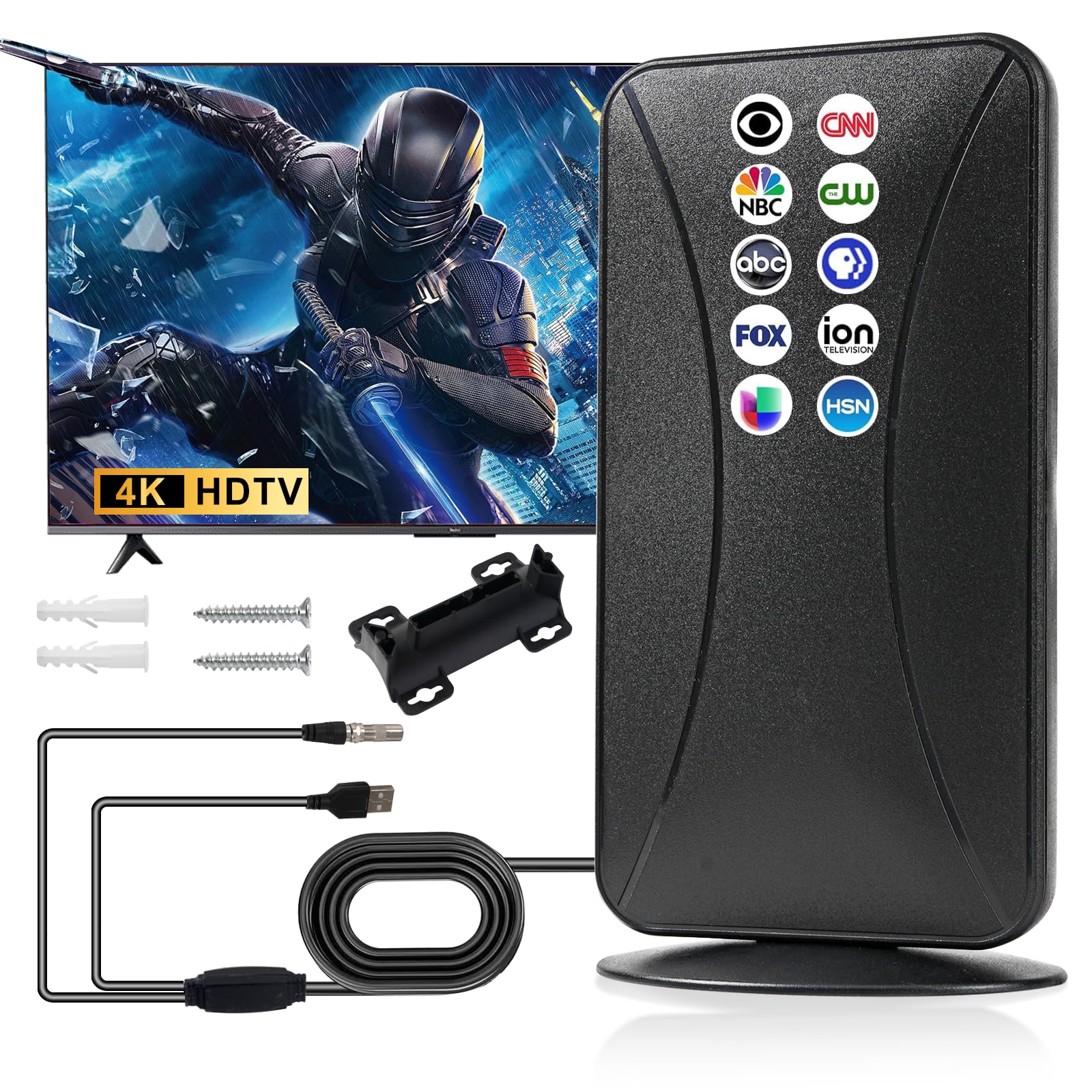 Indoor HDTV Antenna for Smart TV, 2025 Upgraded Digital Antenna, Supports 4K 1080p, Long-Distance Reception up to 1400+ Miles, Easy to Set Local