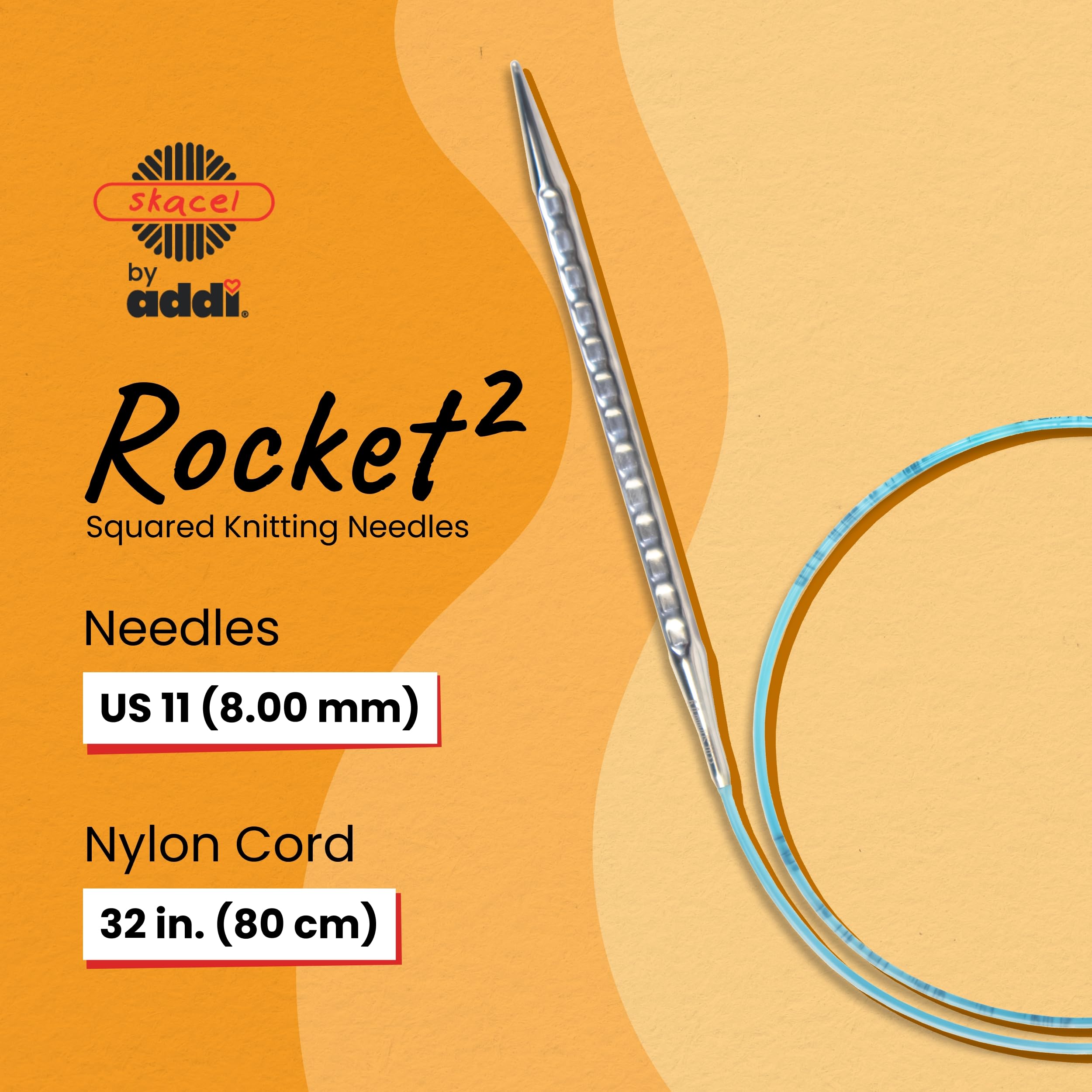 addi Rocket2 [kwadratowe] okrągłe druty do robienia na drutach - 81 cm, 8,0 mm