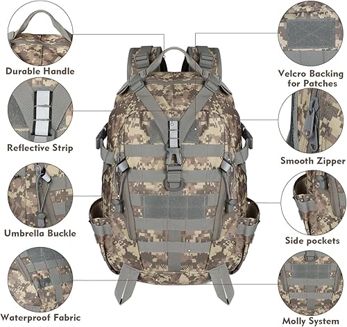 Miniatura 4 de Geestock Mochila táctica militar, 40L grande del ejército 3 días paquete de asalto Molle bolsa mochila mochila para senderismo camping trekking,