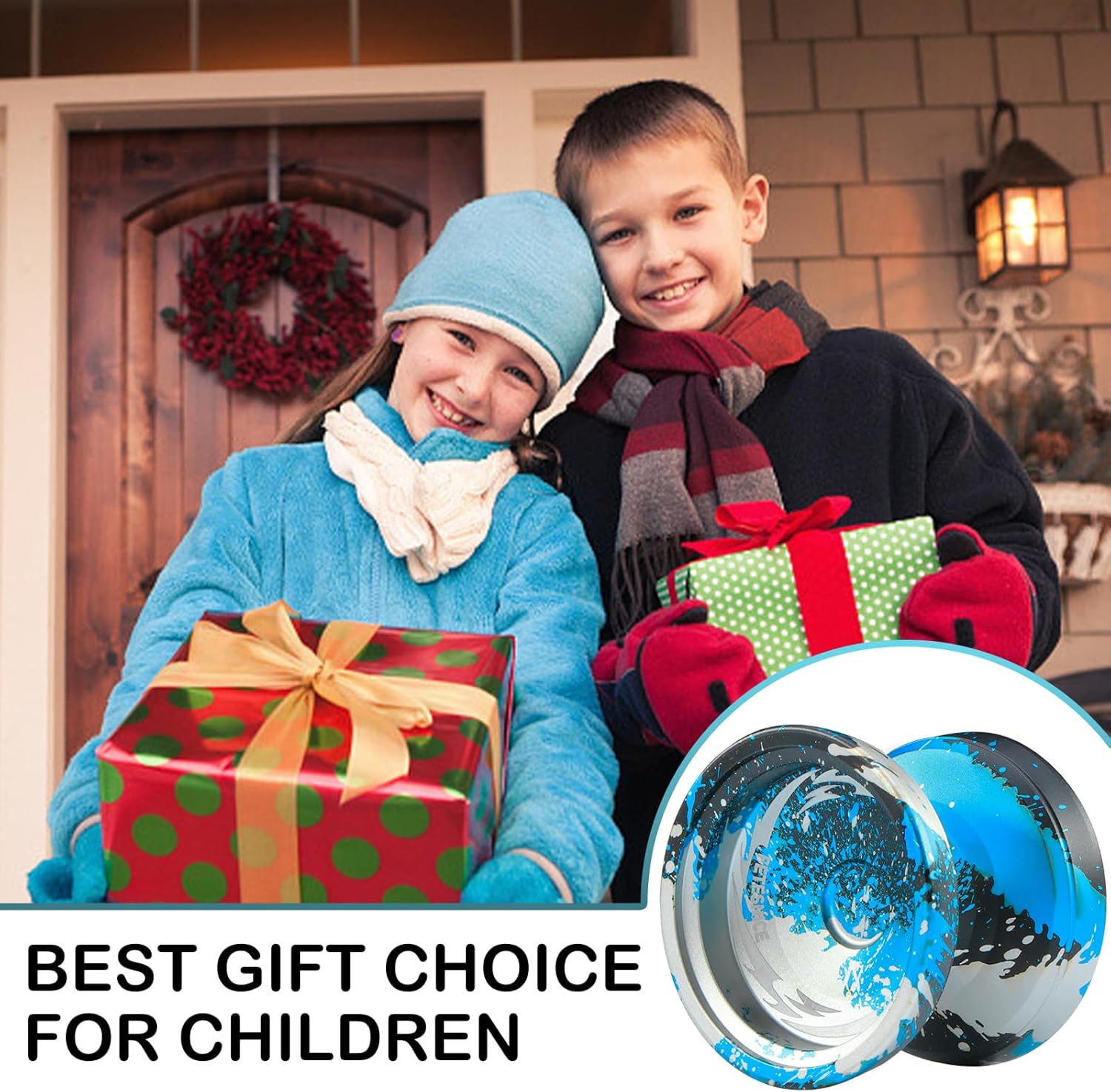 FETESNICE Professional Finger Spin Yoyo FS23 - Metal Trick Yo-Yo, Dual Purpose Responsive/Unresponsive Yoyo for All Skill Levels, Fingerspin Yoyo Design with Yoyo Accessory Kit-Black Blue Sliver