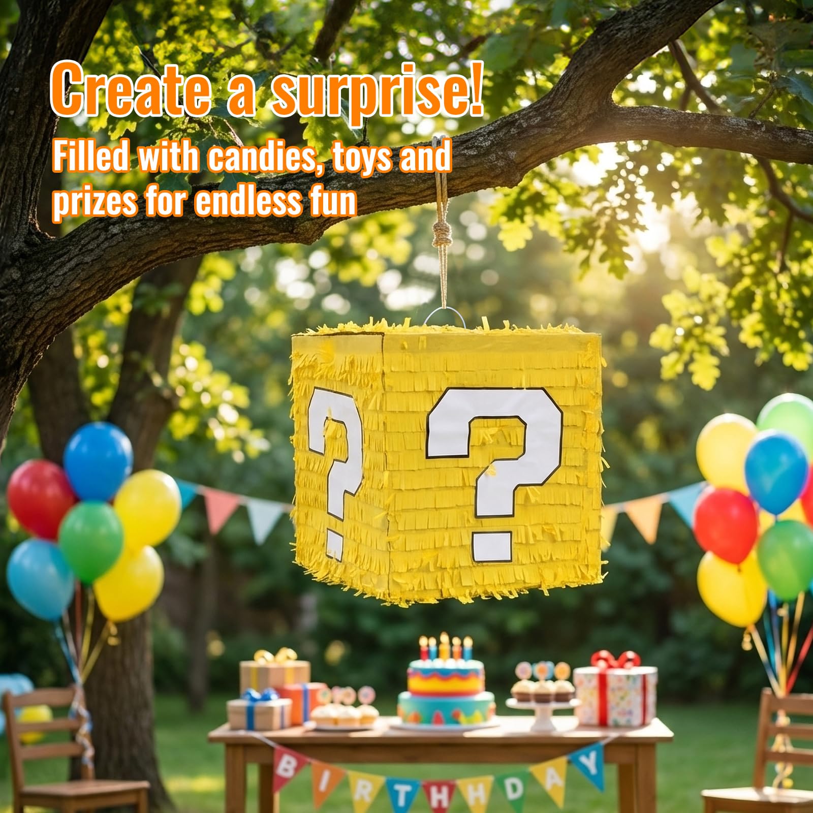 Juego de piñatas grandes para fiestas infantiles, kit completo de juego de fiesta con palo de golpear, vendas y relleno de confeti, perfecto para decoraciones de fiesta de cumpleaños para niños y - imagen 7
