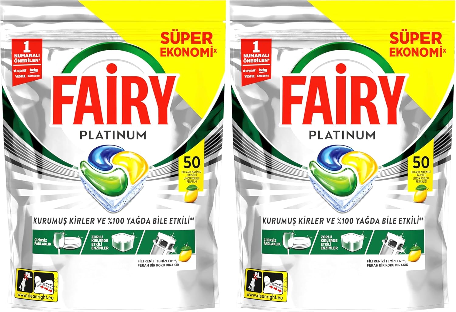 Fairy Platinum Bulaşık Makinesi Deterjanı Kapsülü/Tableti 50 Yıkama (2 paketi)