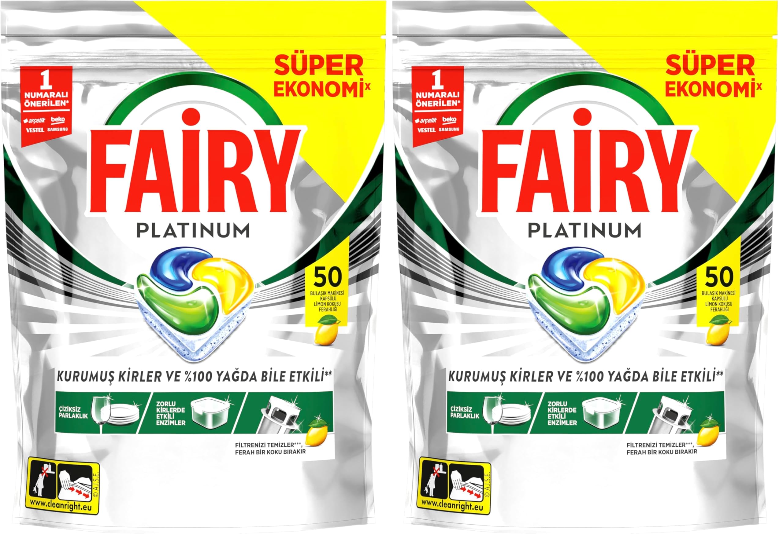 Fairy Platinum Bulaşık Makinesi Deterjanı Kapsülü/Tableti 50 Yıkama (2 paketi)