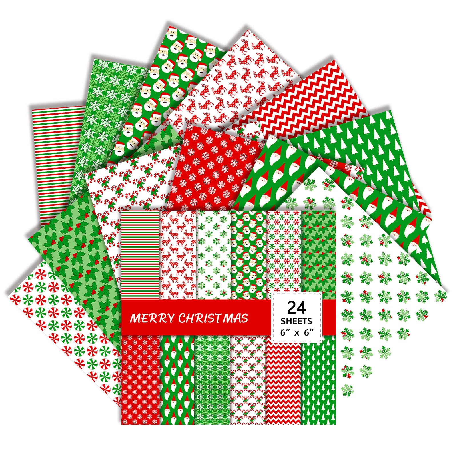 Christmas Scrapbook Paper 6x6 Inches 24 Sheets with 12 Festive Vintage Patterns Single Sided Cardstock for Holiday Cards, Journaling, and Crafting Supplies (N, 6×6)