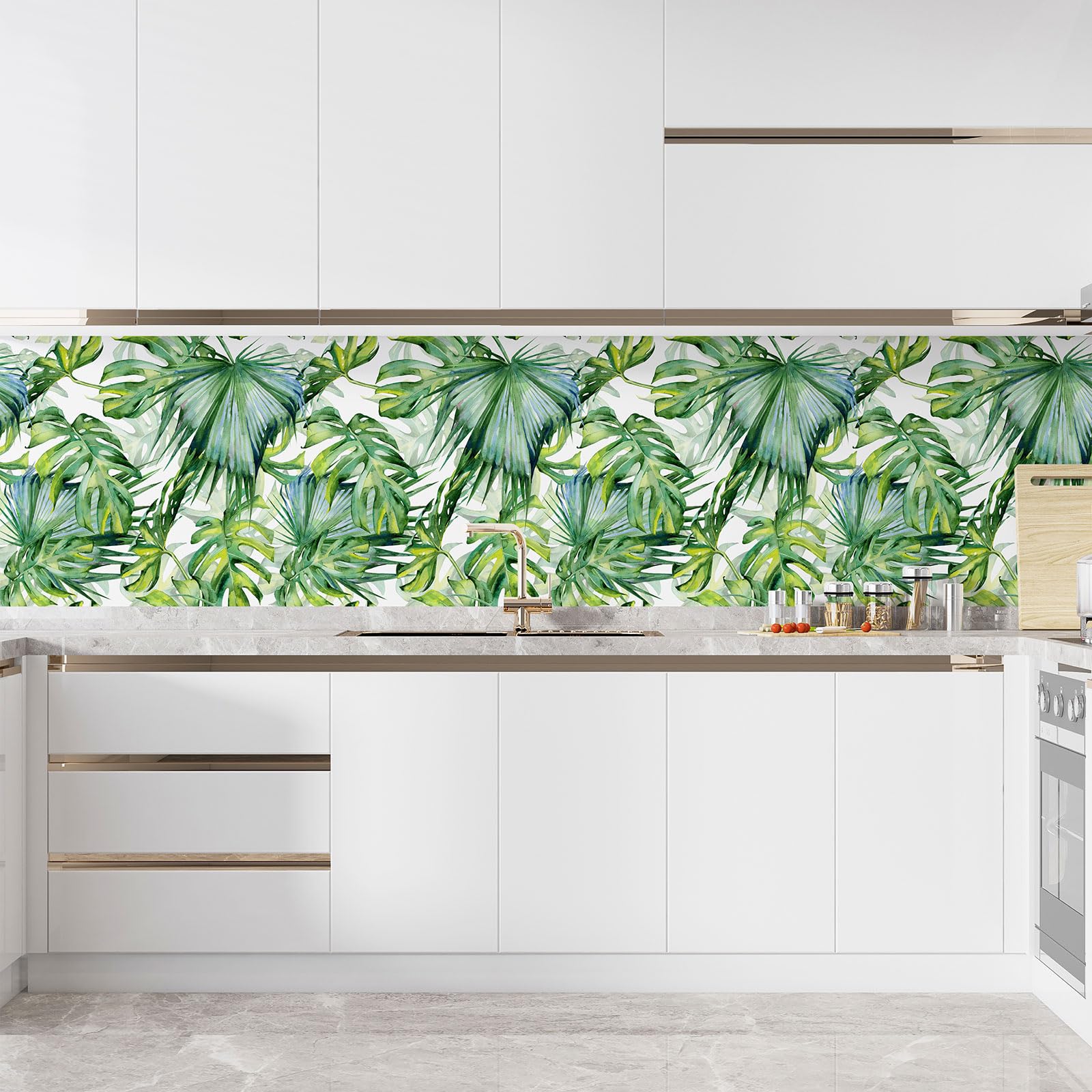 Lumalea Adesivo adesivo per cucina, motivo: fiori tropicali 3617681218784, adesivo + protezione lucida, 90 x 90 cm