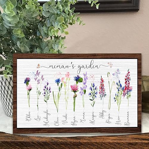 Miniatura 27 de Letrero personalizado para jardín de mamá con nombres de nietos y flor de nacimiento para regalo del Día de la Madre, regalos para abuela, letrero