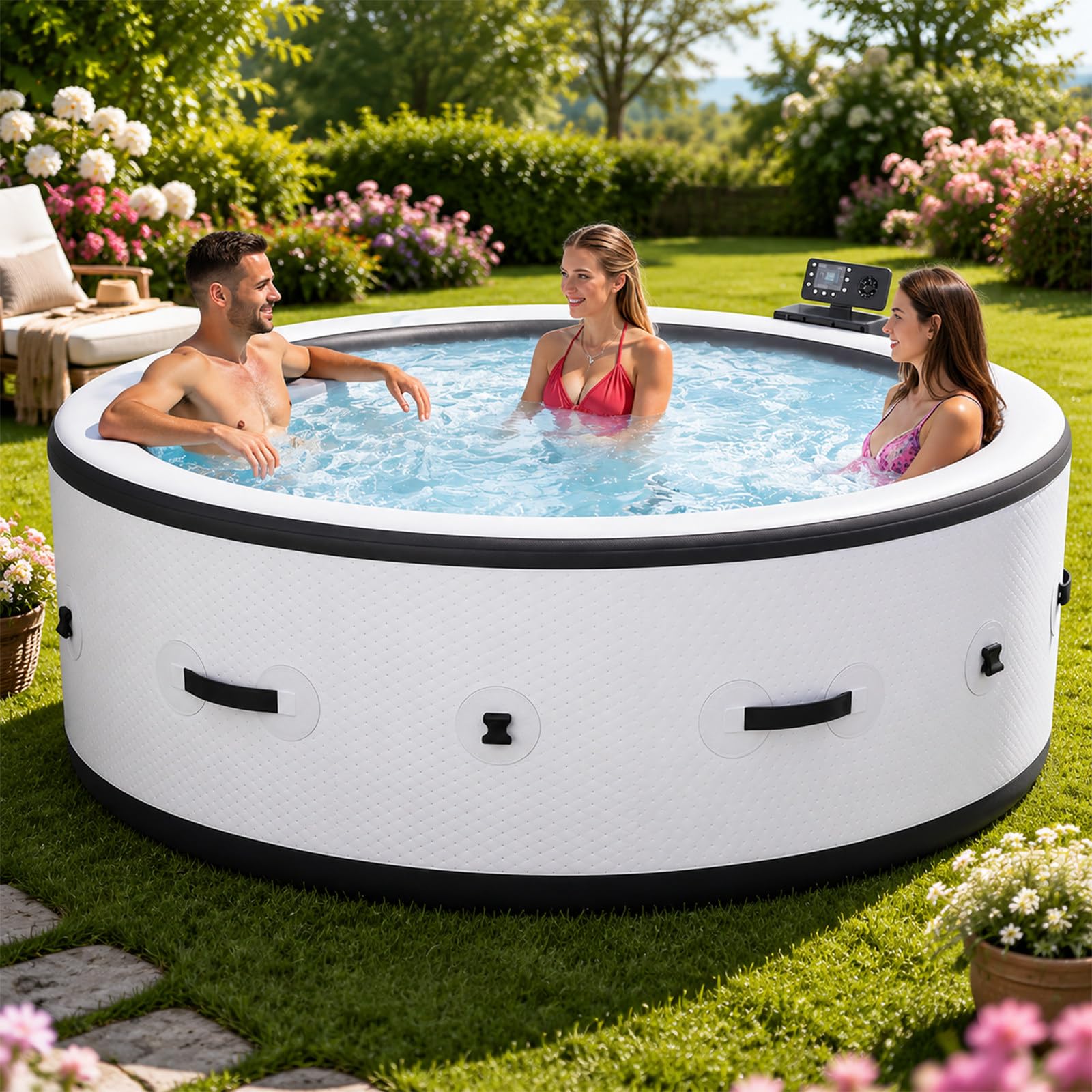 SHUMIAO Portable Inflatable Hot Tub 4-6 Adults, 81" Blow Up Spa with 150 Massage Bubble Jets, 104°F Rapid Heating & 6-Color LED Lights, Heavy Duty Puncture-Resistant Hot Tub for Outside Patio Deck