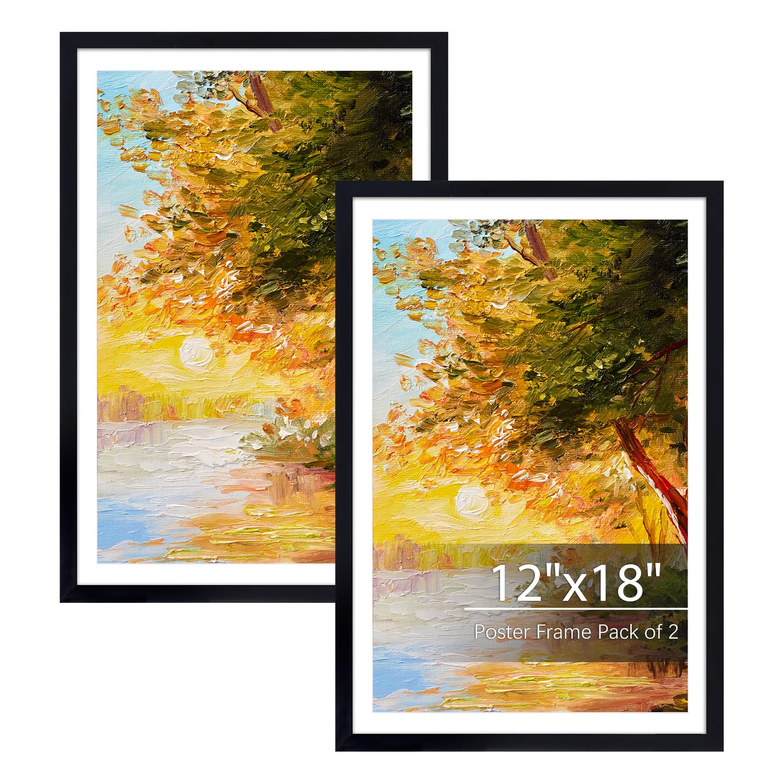 Fixwal 12x18 Picture Frame, Fits 11x17 with Mat or 12x18 Without Mat, Black