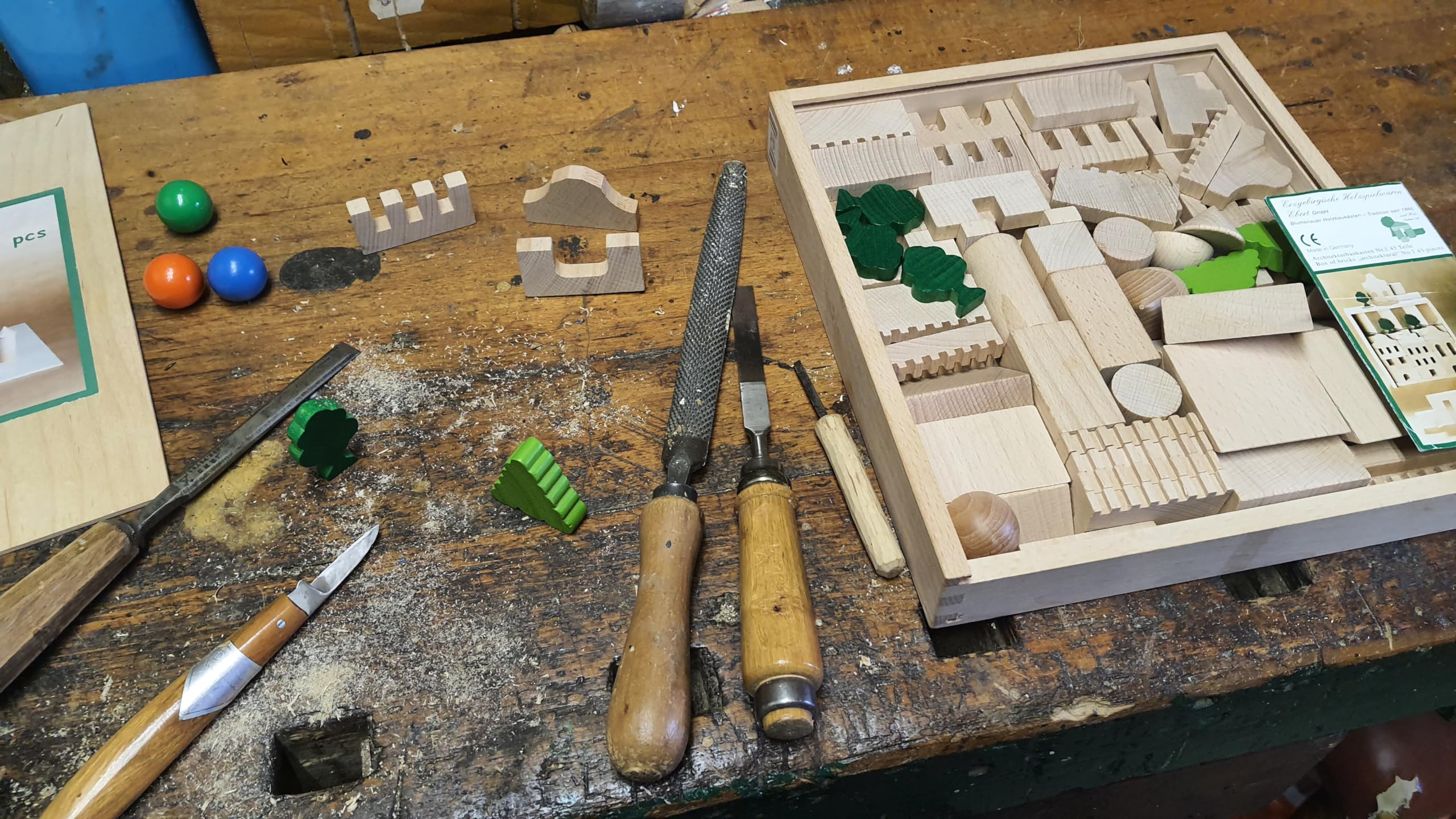 Kinder Holzbaukasten für kleine Architekten Handarbeit natur Spielzeug Erzgebirge Holz