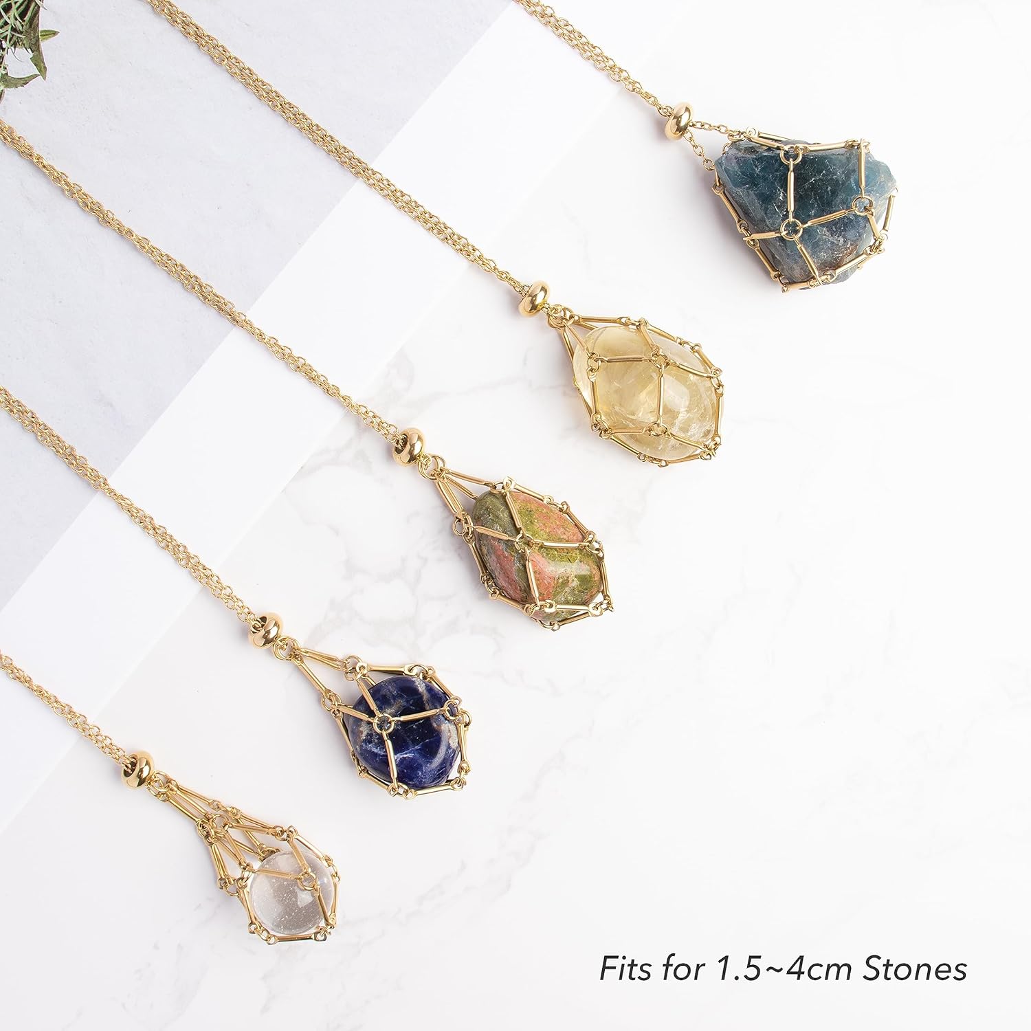 22Inches Gold Interchangeable Crystal Holder Necklace Stainless Steel GemStones Cage Necklace Pendant Necklace for Women Men Necklace Holder for Healing Crystal