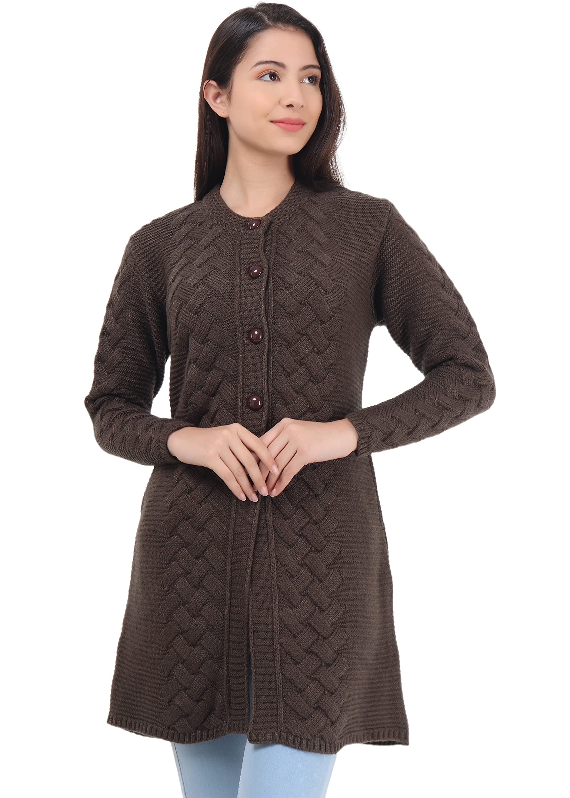 hautemoda Women Round Neck Full Sleeves Button Long Cardigan-picture-36