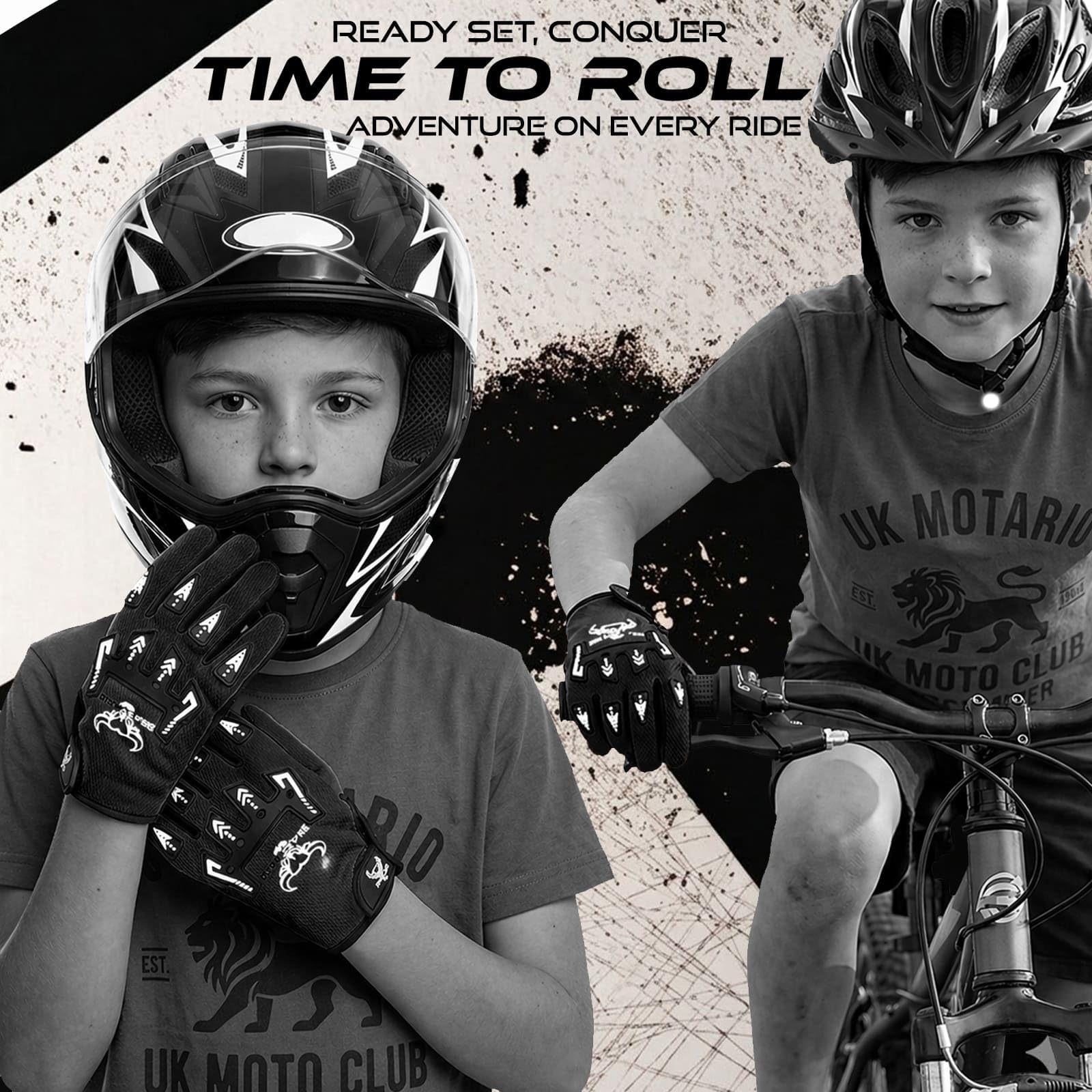 BEAST RAGE Guantes de bicicleta para niños, guantes de motocross y BMX para niños y niñas, agarre antideslizante, transpirables, ligeros, guantes de moto para niños