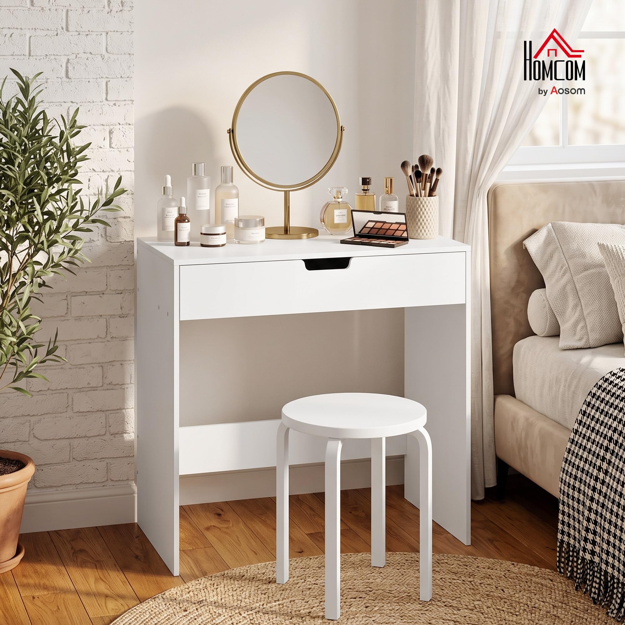 HOMCOM Coiffeuse avec Tiroir Moderne pour Chambre 75 x 40 x 75 cm Blanc
