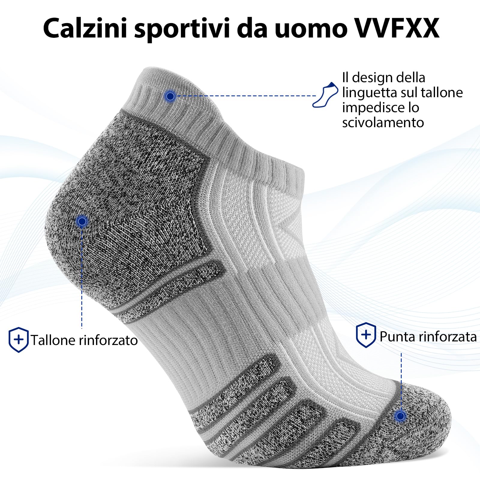 vvfxx Calze Corte Uomo Supporto Arco Plantare,Calzini Uomo Corti Estivi,Calzini Cotone Uomo,Antiodore e Traspirante,6 Paia