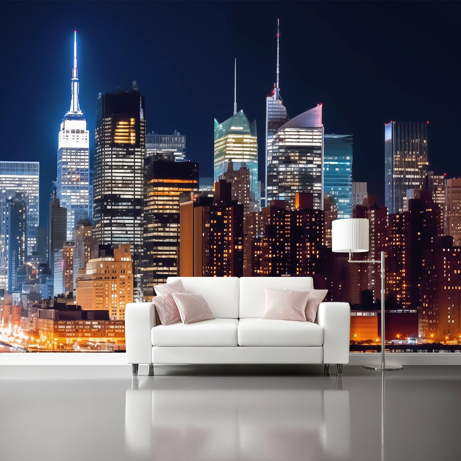 Panoramiczna tapeta, nowoczesna miasto noc architektura ścienna sztuka ścienna - czarna tapeta do salonu biura TV tło dekoracja 300 x 210 cm