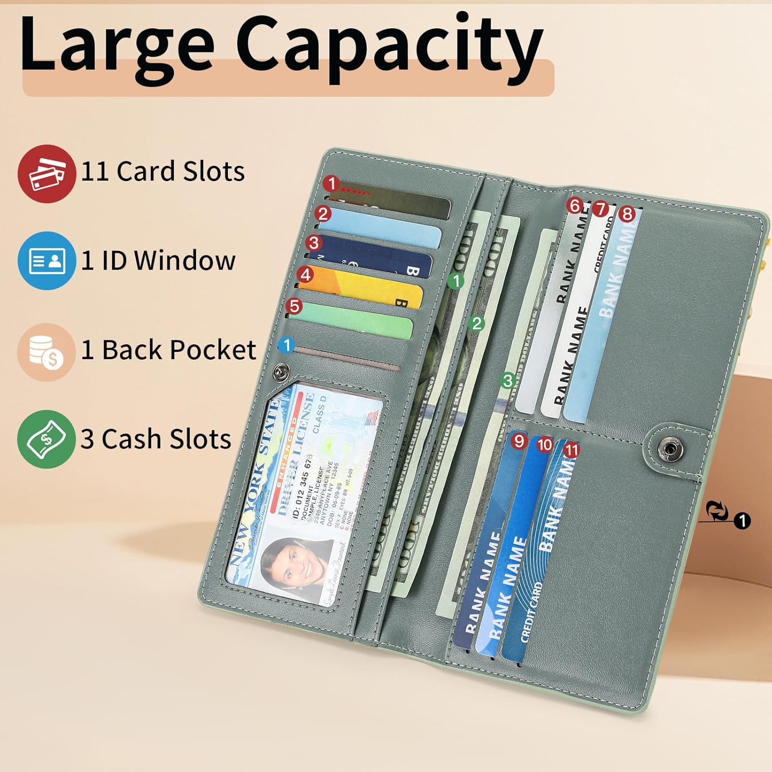 FALAN MULE Ultra Slim Thin Wallet for Women Bifold Leather RFID Blocking Designer Credit Card Holder - Image 4