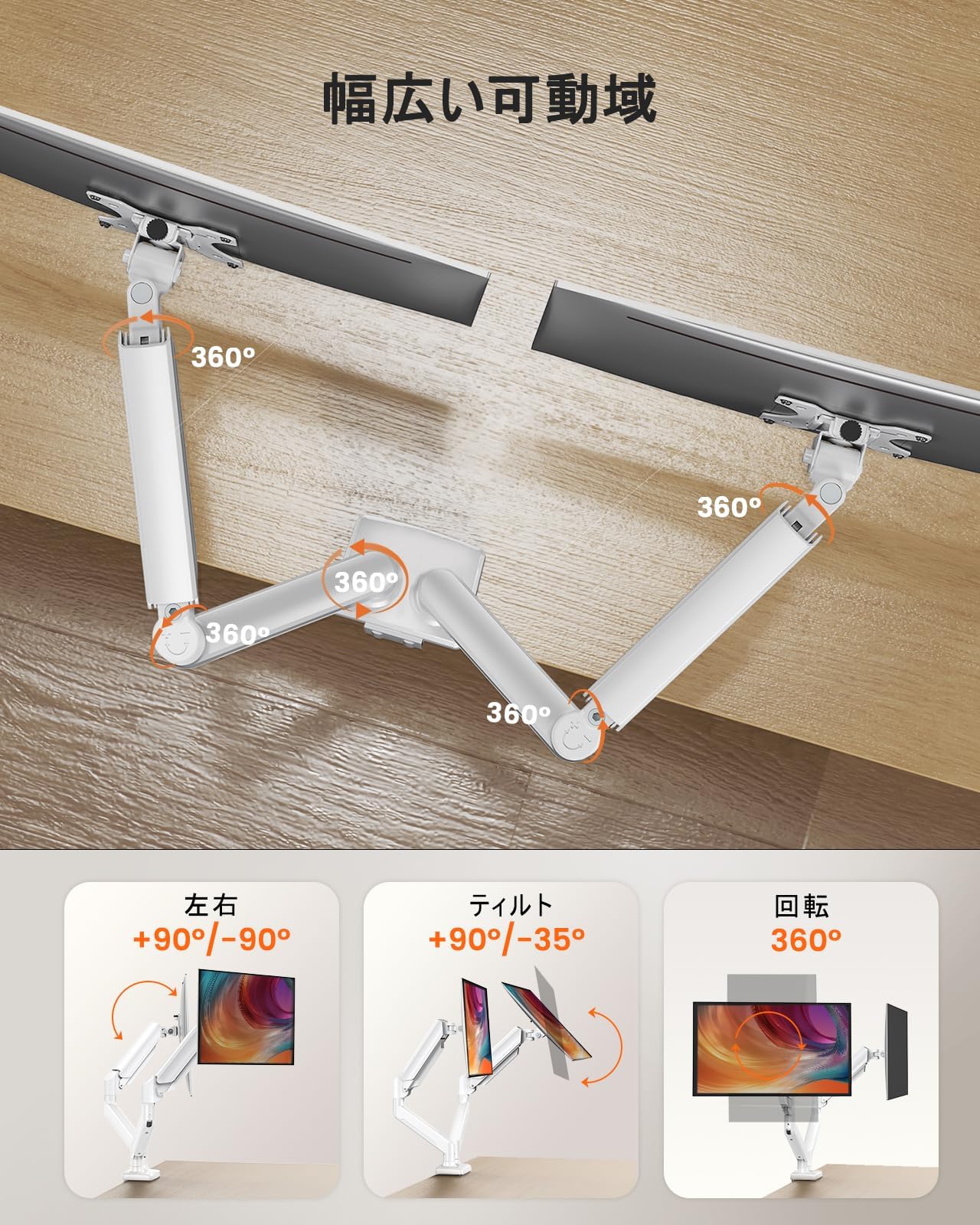 Amazon.co.jp: モニターアーム デュアル 2画面 ホワイト 白 17～32