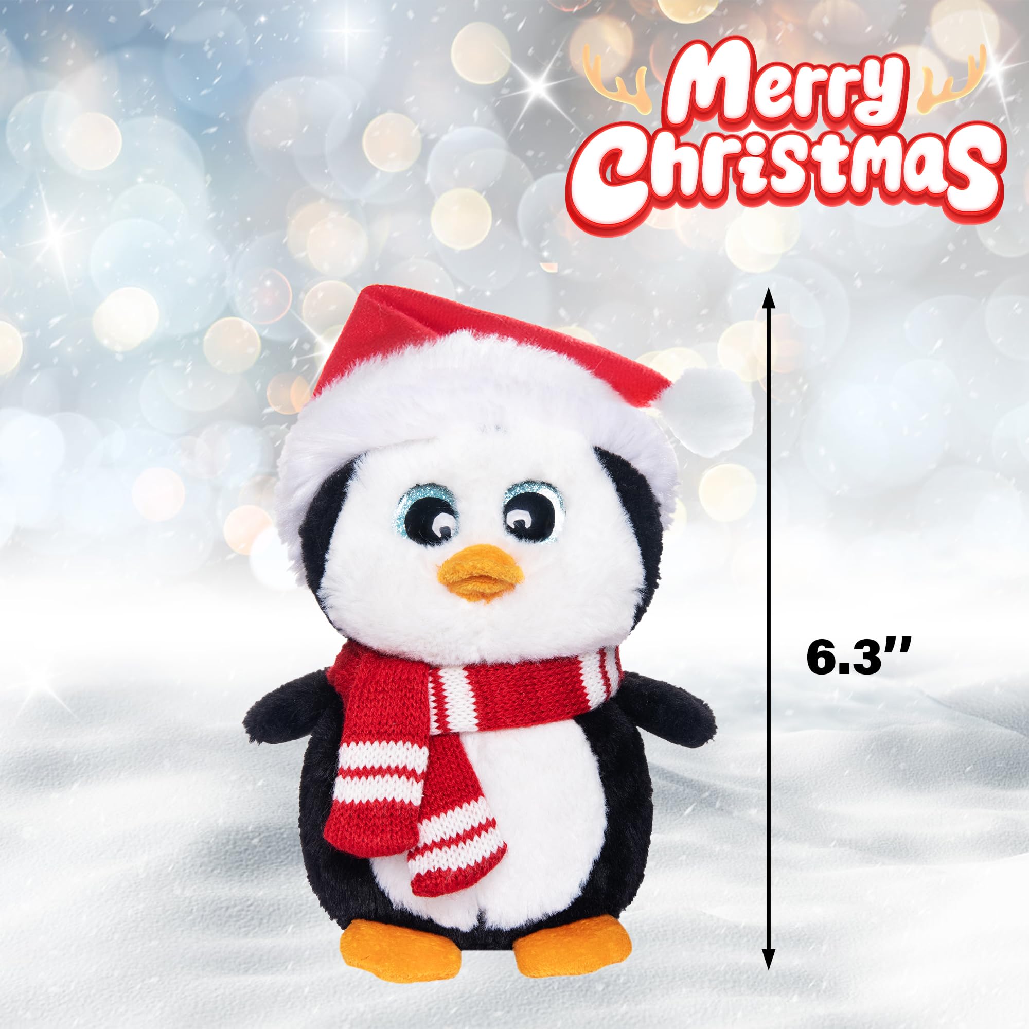 My OLi 7-Inch Penguin Christmas Plush Toy - Soft Stuffed Penguin with Santa Hat & Scarf - Festive Gift & Decor for Kids - Image 2